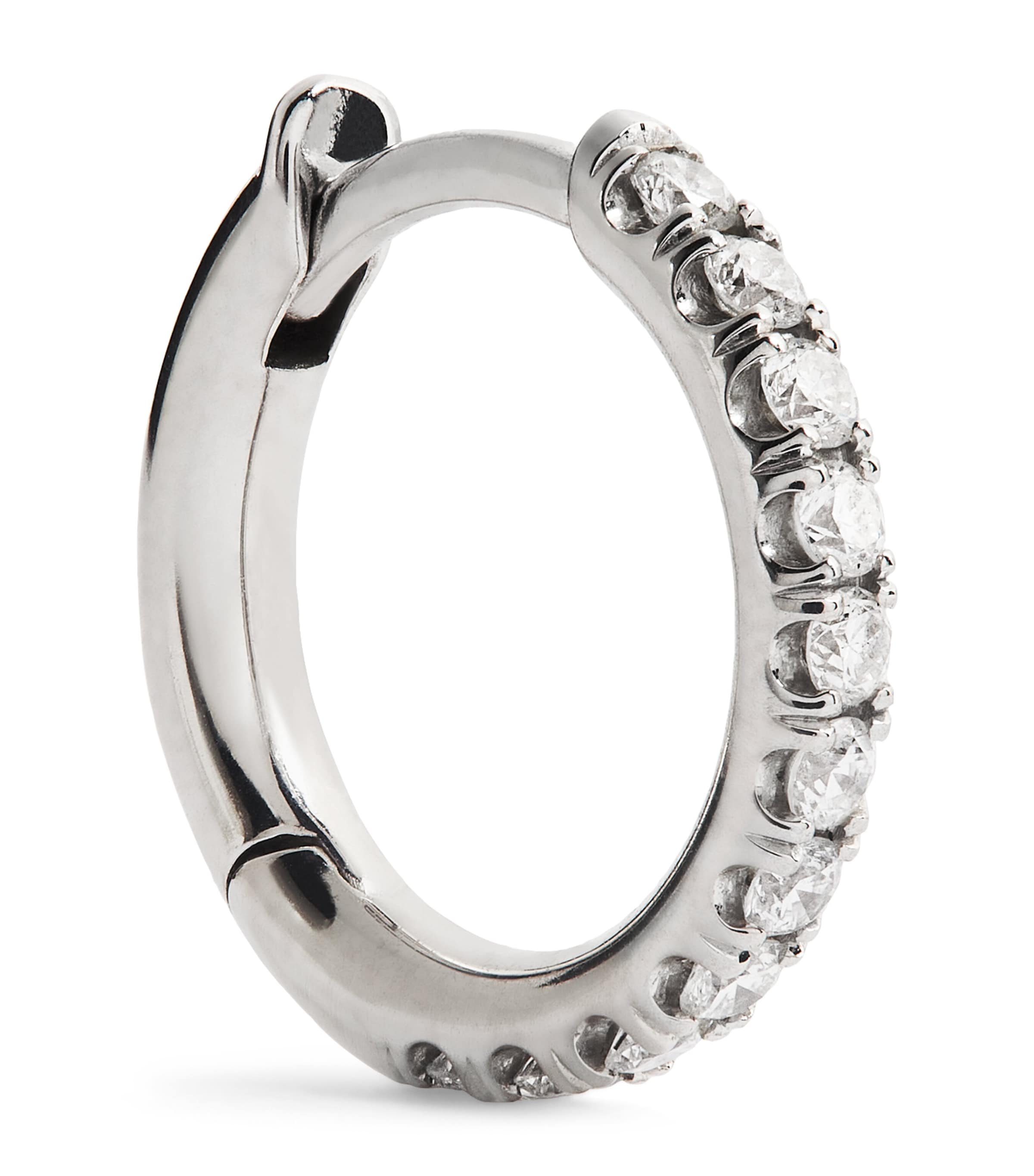 Micro White Gold and Diamond Single Hoop Earring