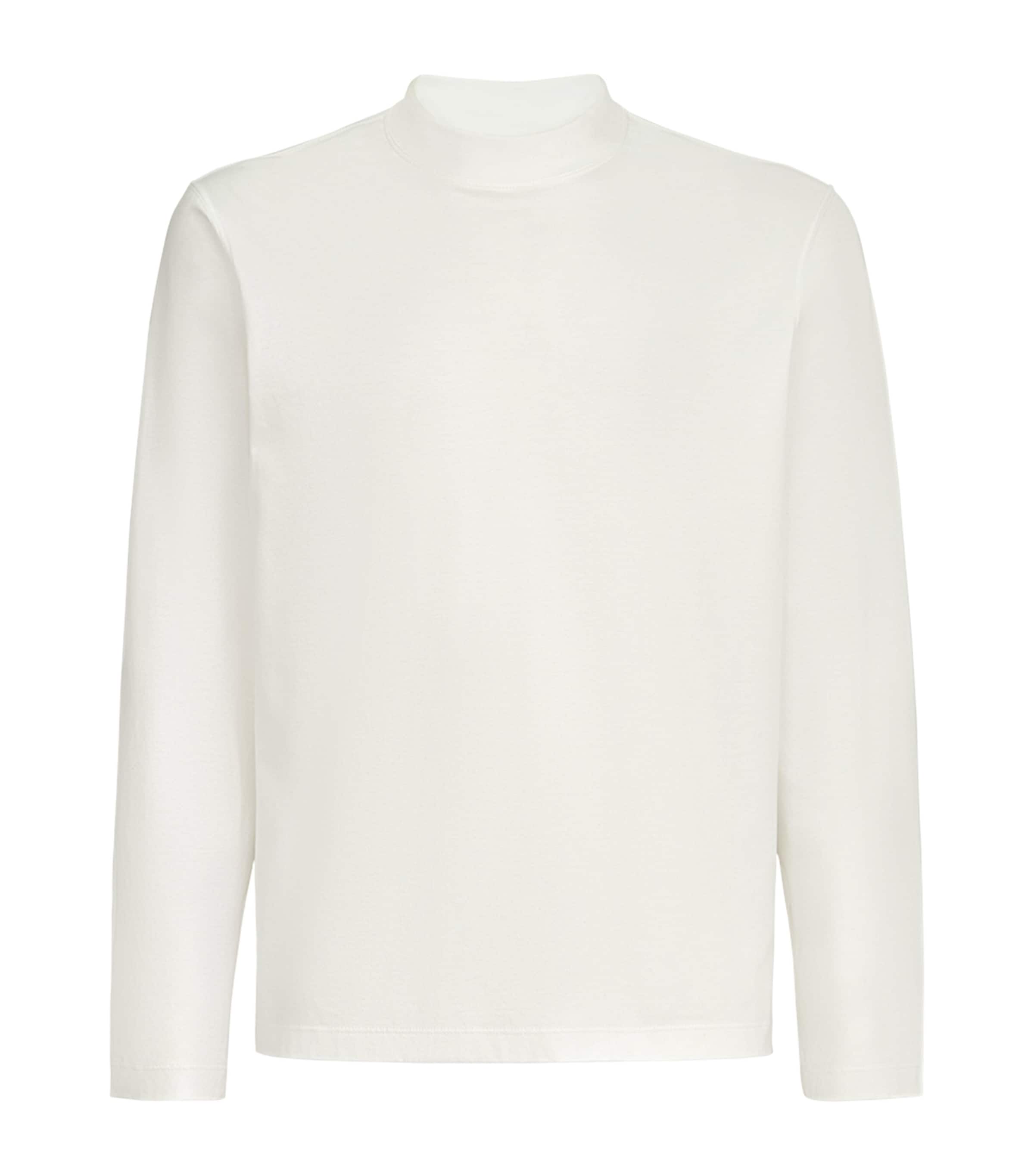 Brunello Cucinelli Mens Cotton High-Neck Long-Sleeve T-Shirt White