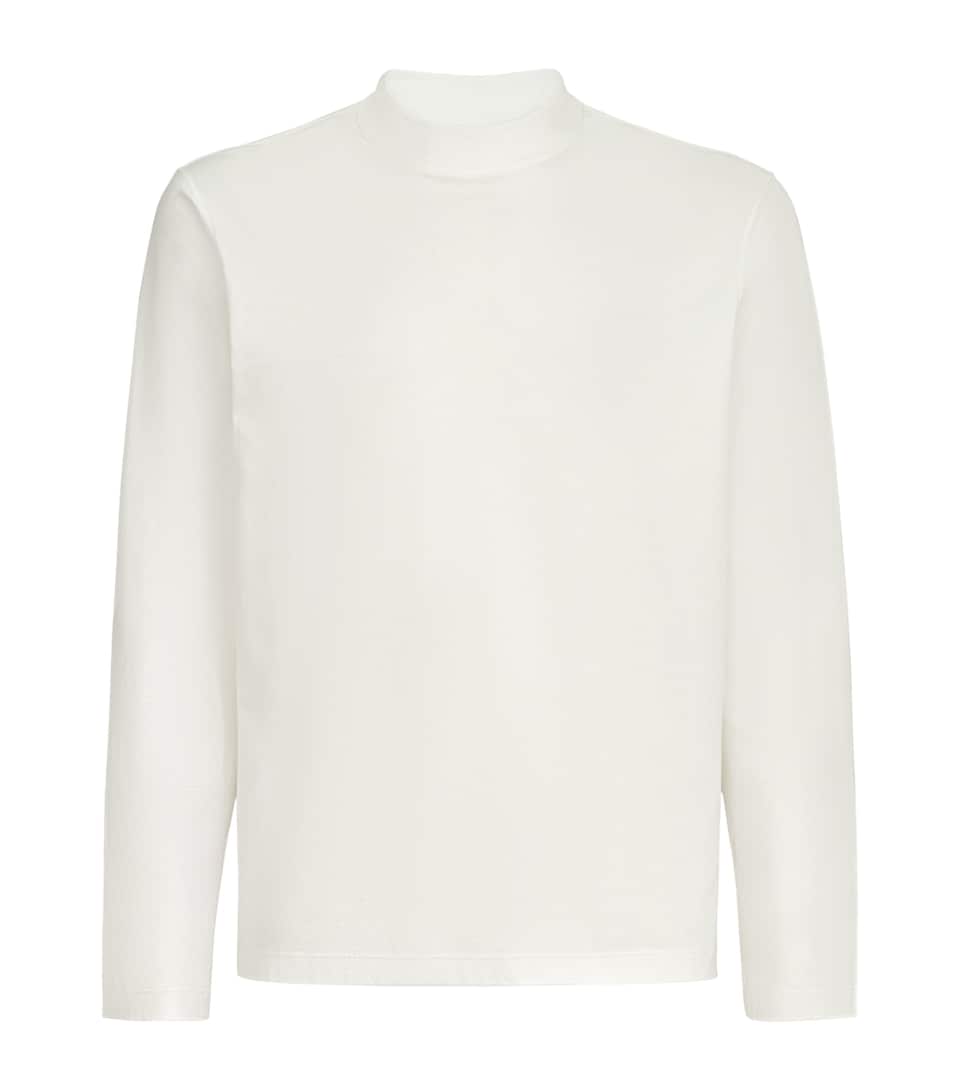 Brunello Cucinelli Mens Cotton High-Neck Long-Sleeve T-Shirt White