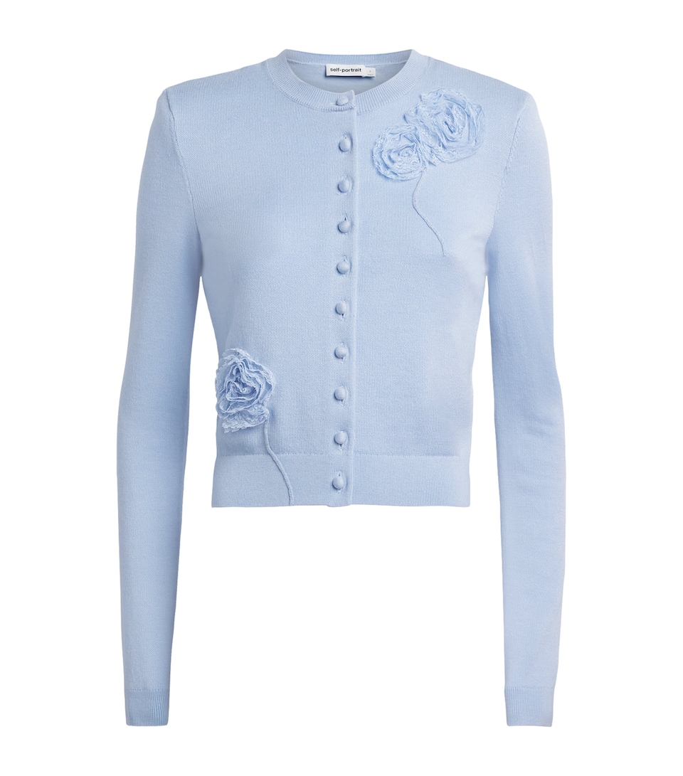 Self-Portrait Womens Lace-Embroidered Cardigan Blue