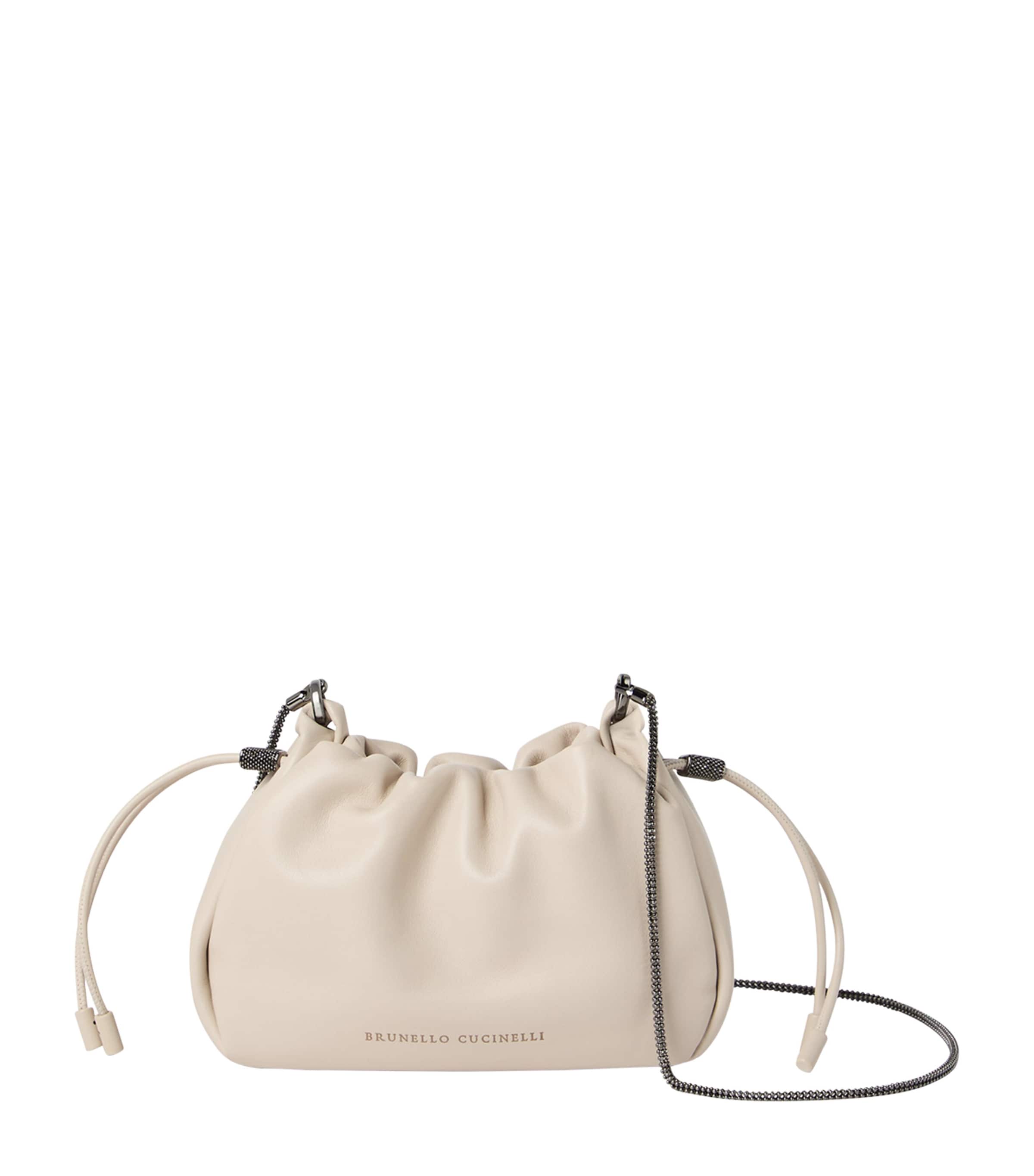 Brunello Cucinelli Mini Leather Mellow Bucket Bag Ivory