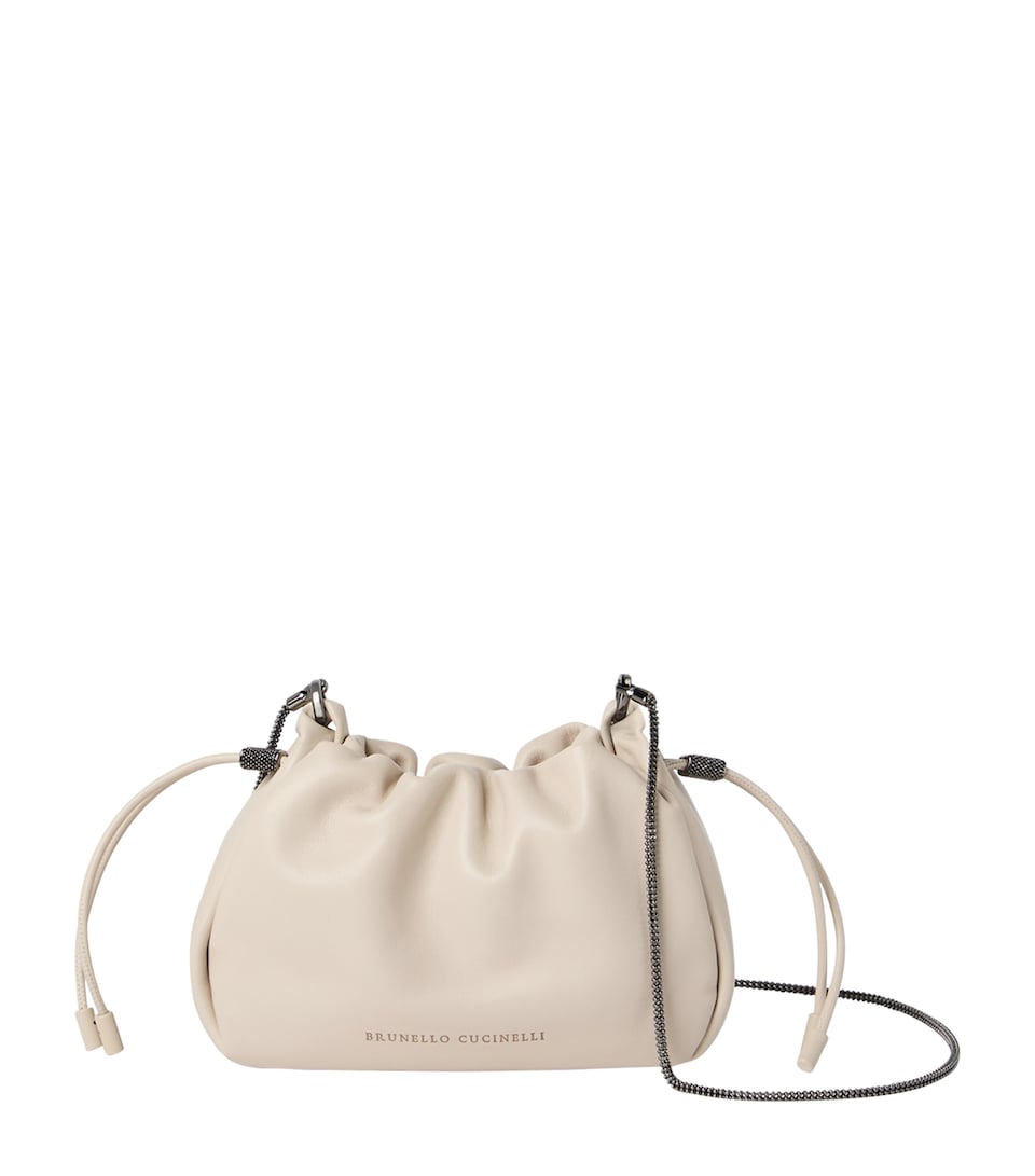 Brunello Cucinelli Mini Leather Mellow Bucket Bag Ivory