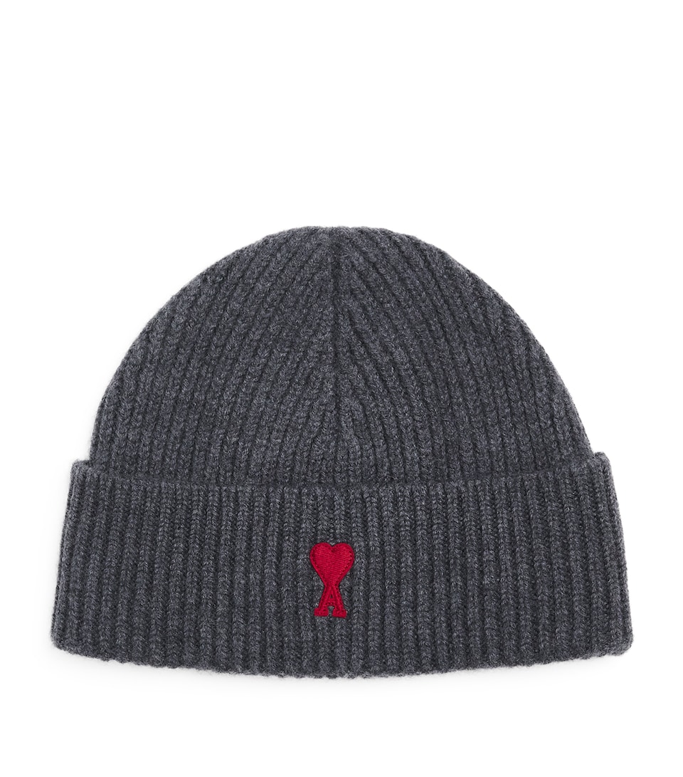 AMI Paris Ami de Coeur Beanie Gris Chine/rouge