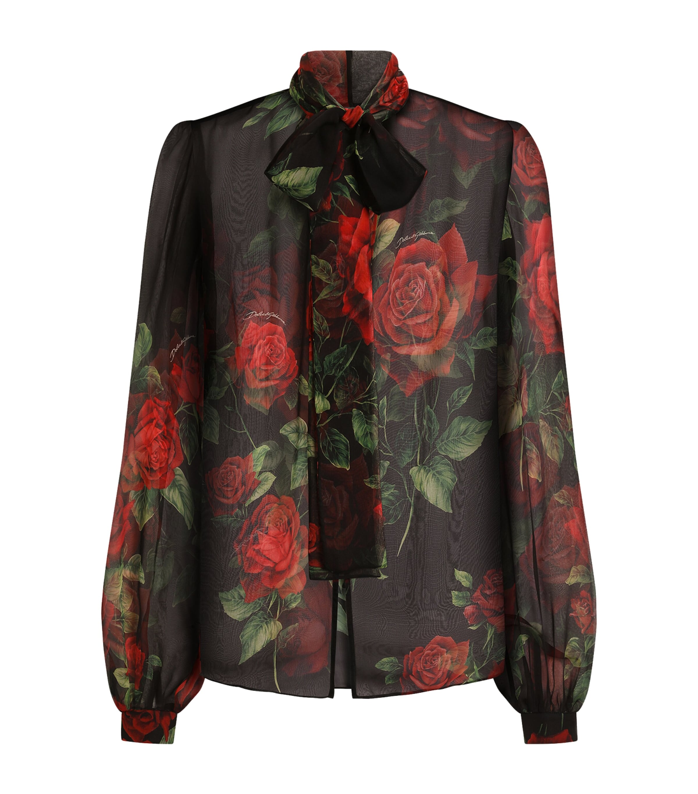 Dolce&Gabbana Womens Silk Rose-Print Pussybow Shirt Rose Rosse F.n