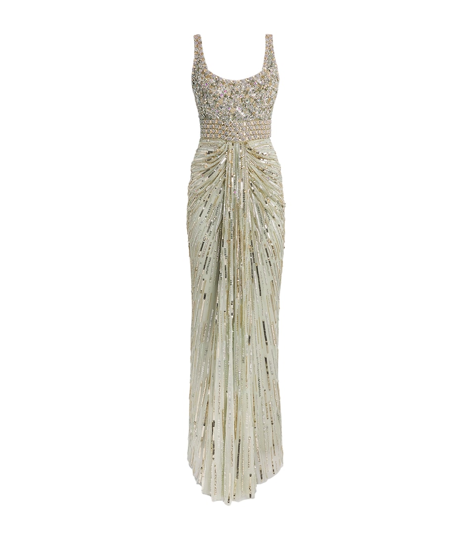 Jenny Packham Womens Embellished Elixir Gown Gentle Green