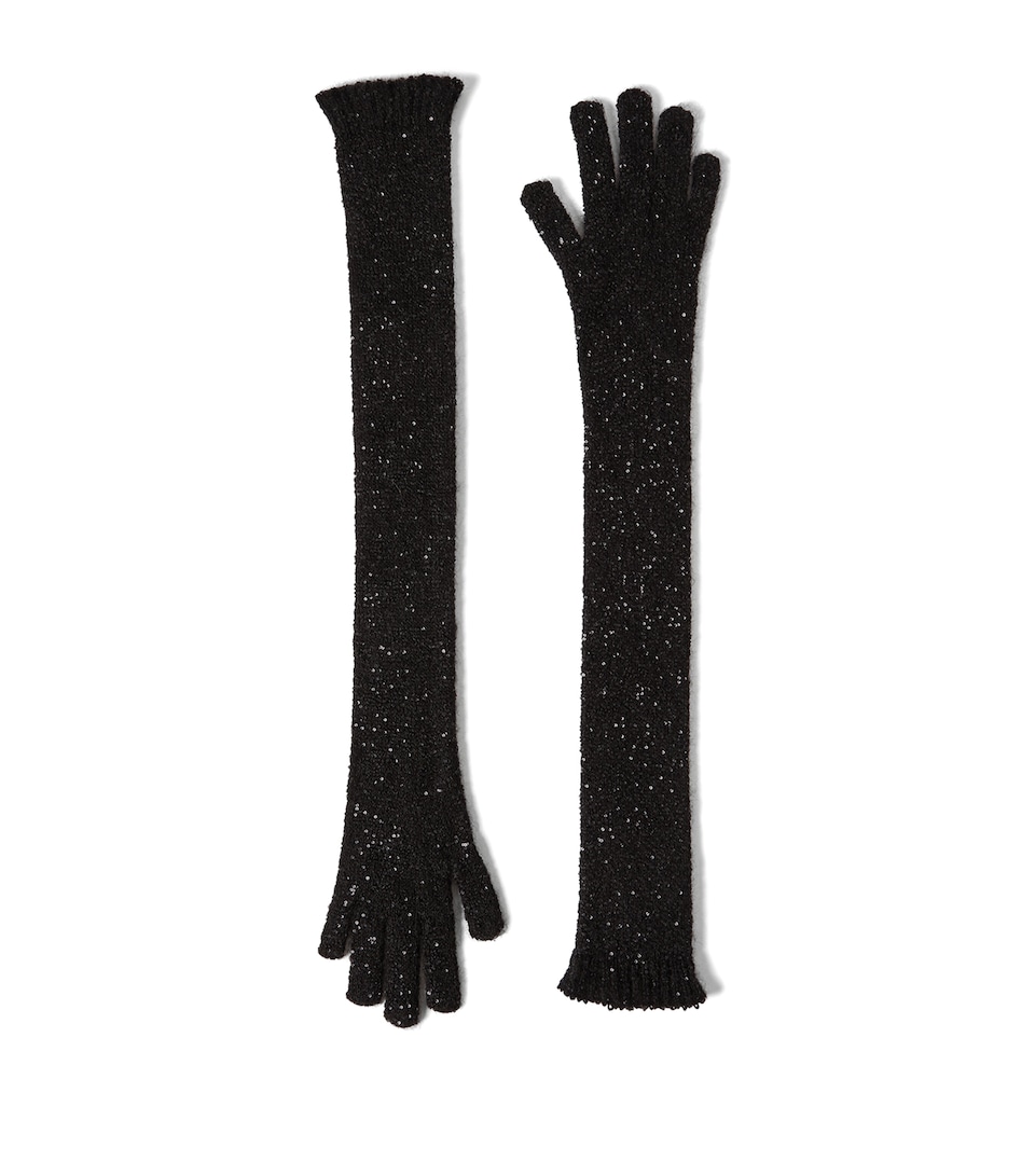 Brunello Cucinelli Embellished Knitted Gloves Black