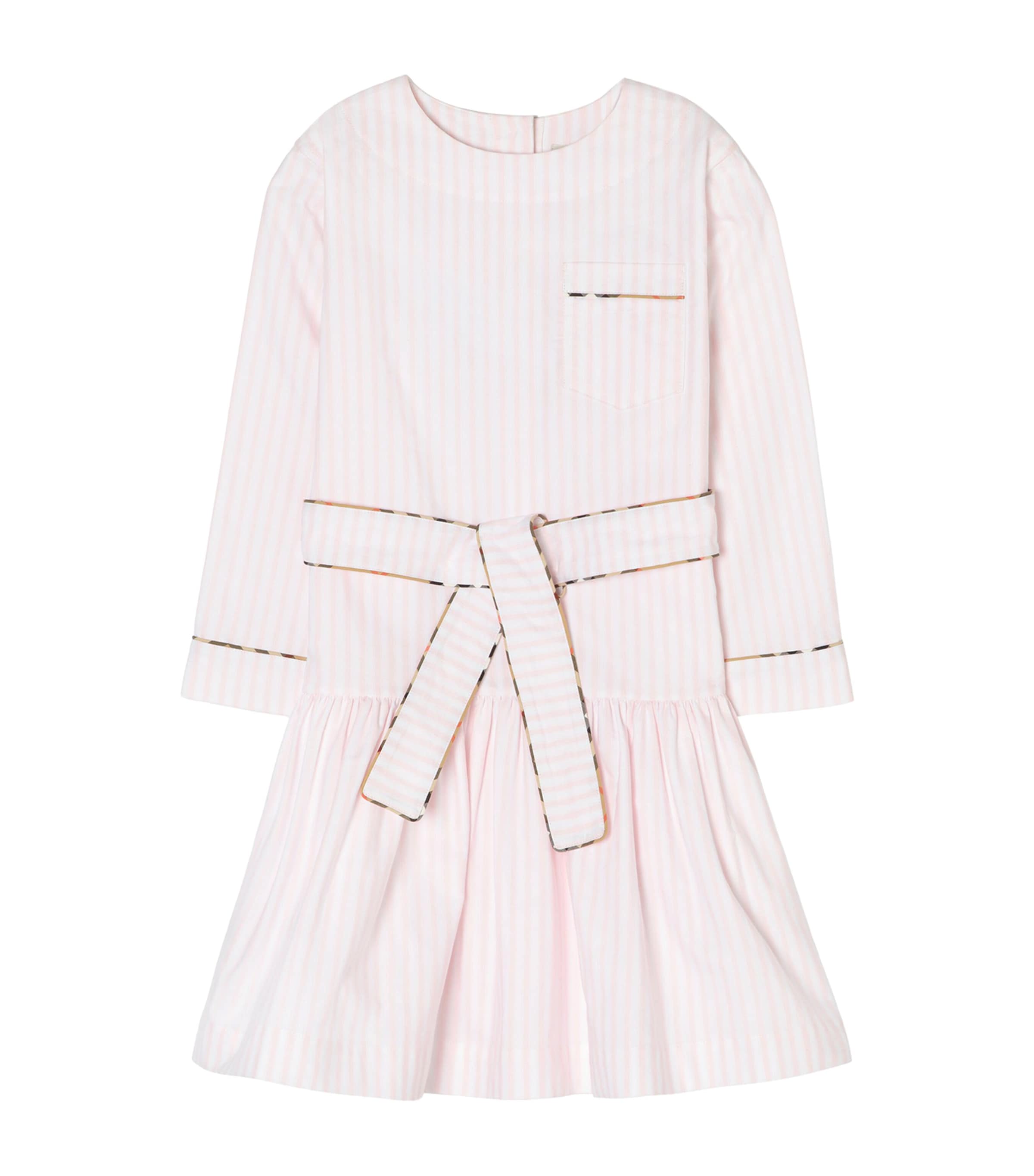 Burberry Kids Cotton Check-Trim Oxford Dress (4-12 Years) Frosty Pink Stripe
