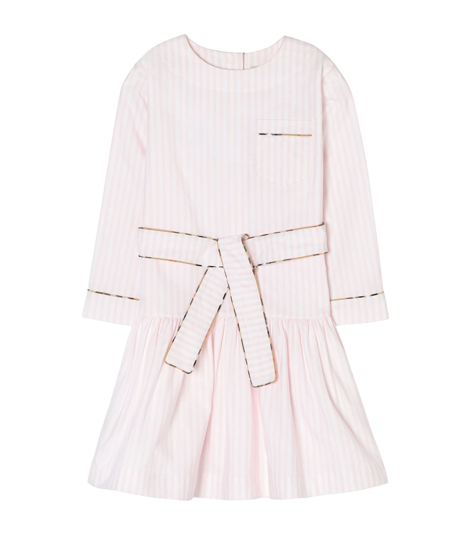 Burberry Kids Cotton Check-Trim Oxford Dress (4-12 Years) Frosty Pink Stripe