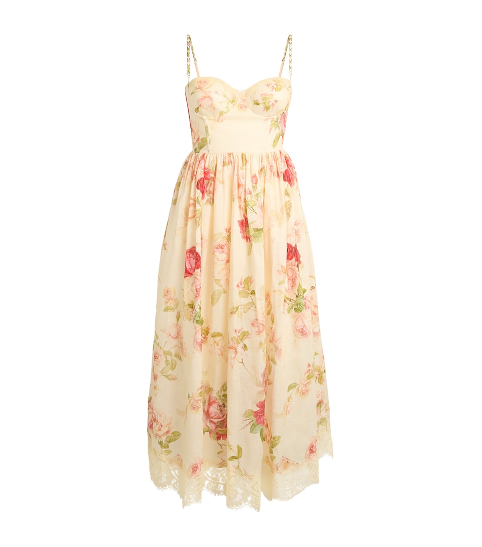 Zimmermann Womens Linen Floral Print Roselight Midi Dress Cmrf Cream Rose Flrl