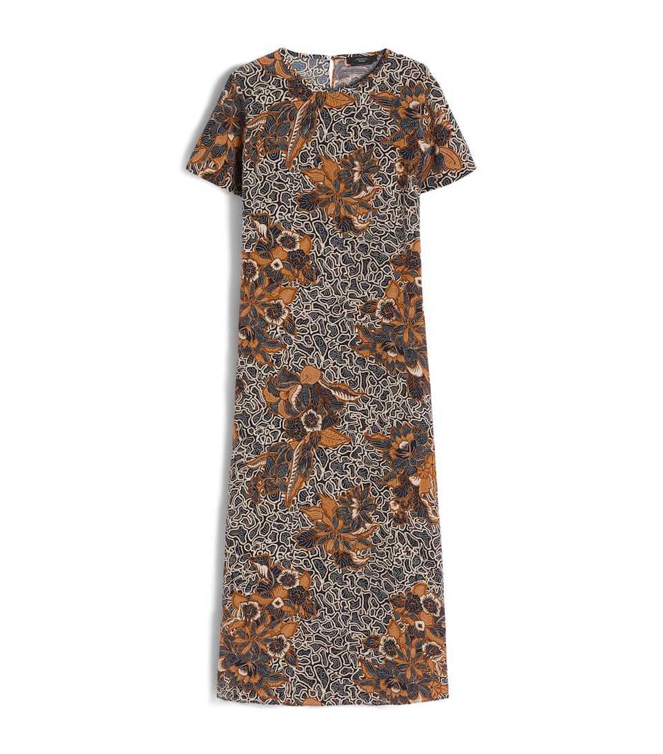 Silk Floral Print Midi Dress