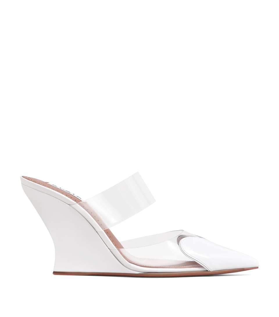 Alaïa Leather-PVC Le Coeur Wedge Mules 90 Blanc Optique