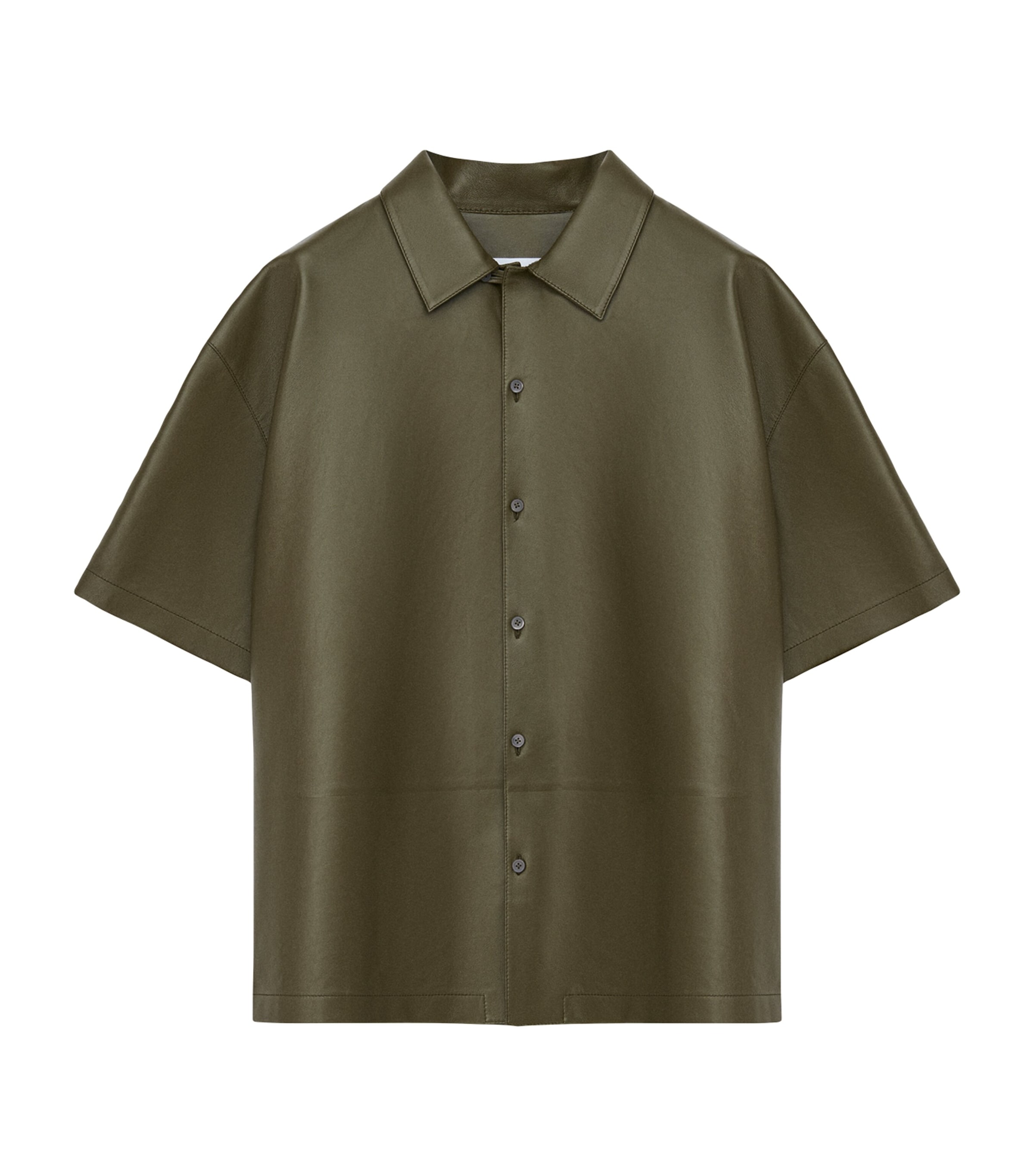 LOEWE Mens Leather Short-Sleeve Shirt Khaki Green