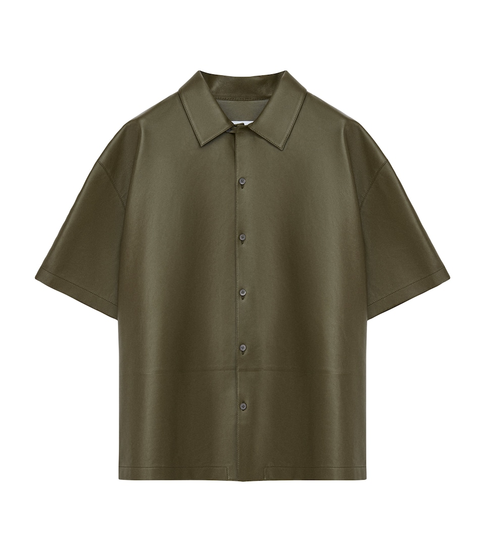 LOEWE Mens Leather Short-Sleeve Shirt Khaki Green