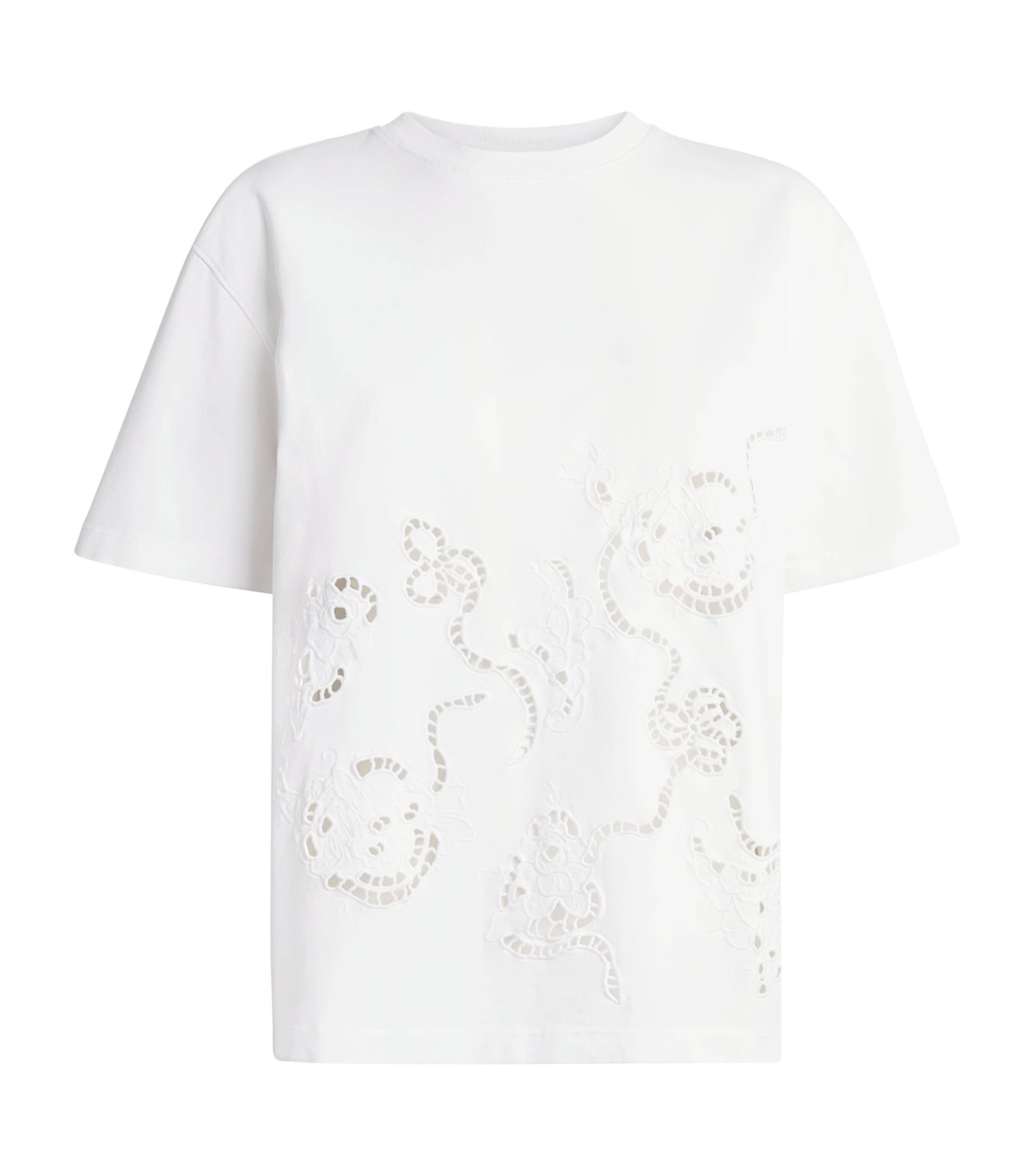 GANNI Womens Organic Cotton Broderie Anglaise T-Shirt Bright White