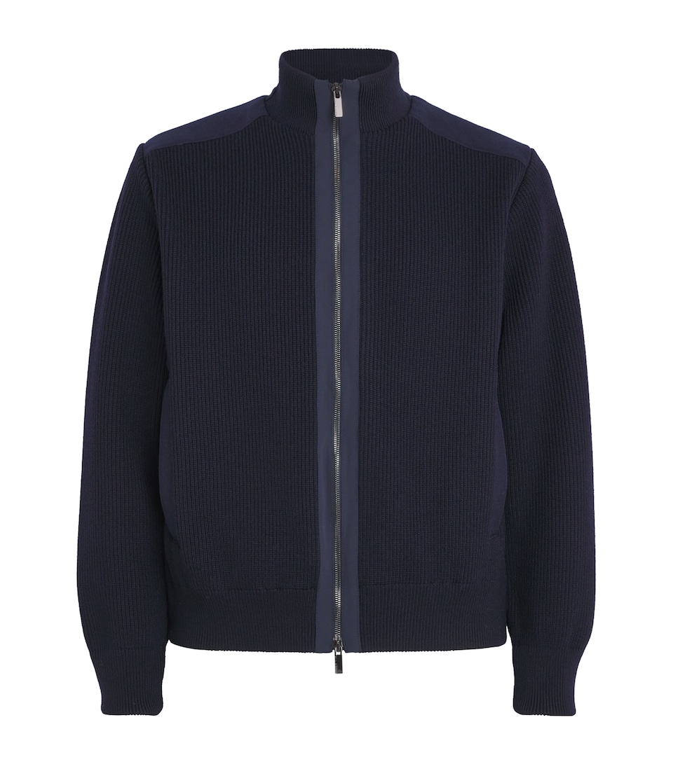 Wool Panelled Ribbed Zipped Sweater