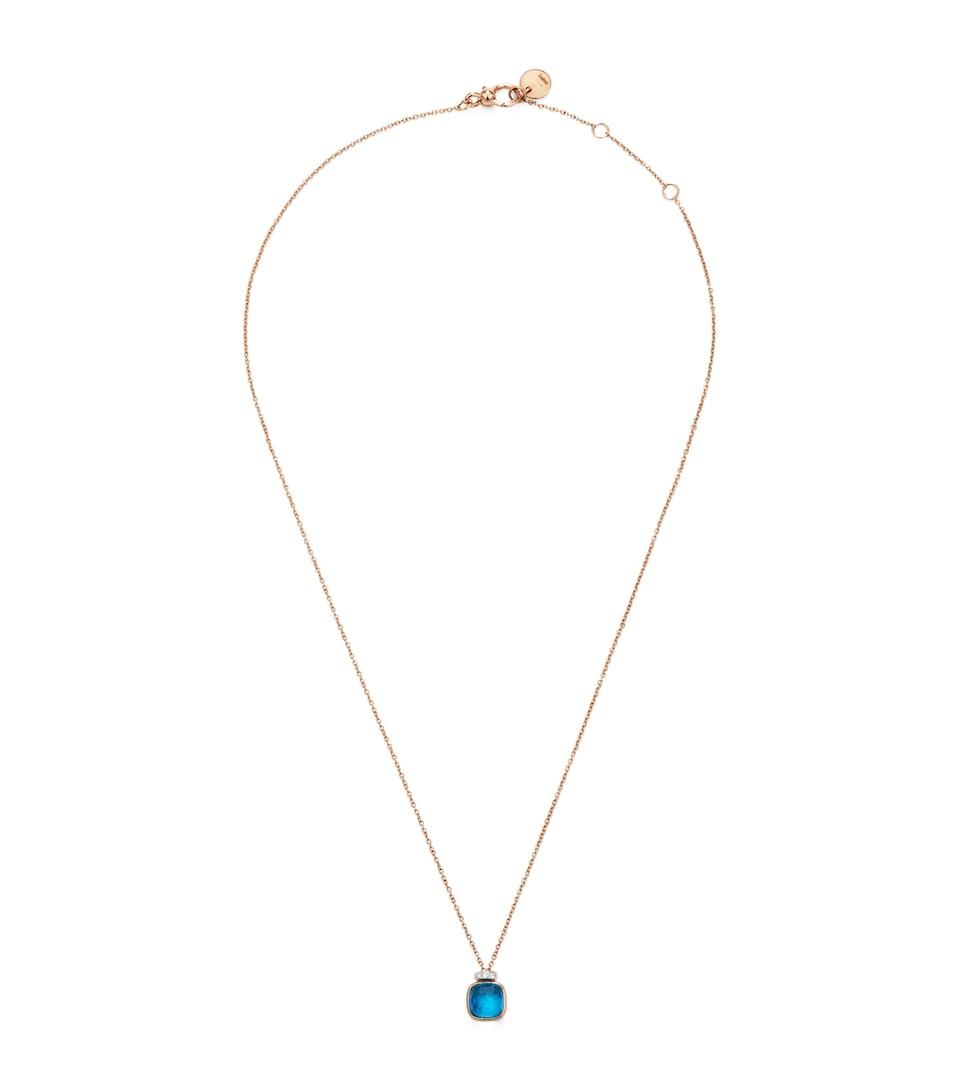 Pomellato Mixed Gold, Blue Topaz and Diamond Nudo Necklace