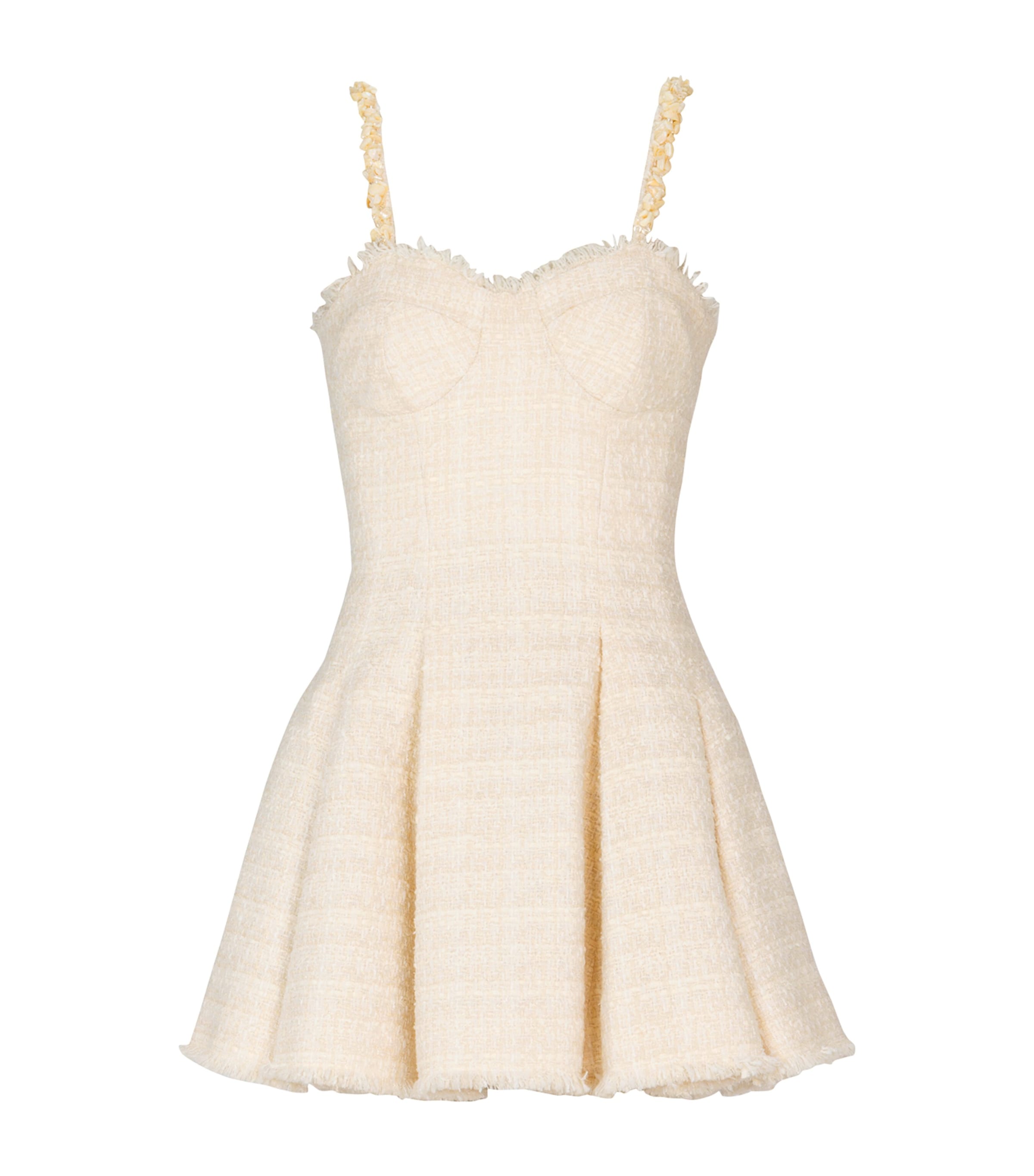 Balmain Womens Tweed Shell-Trim Mini Dress Blanc