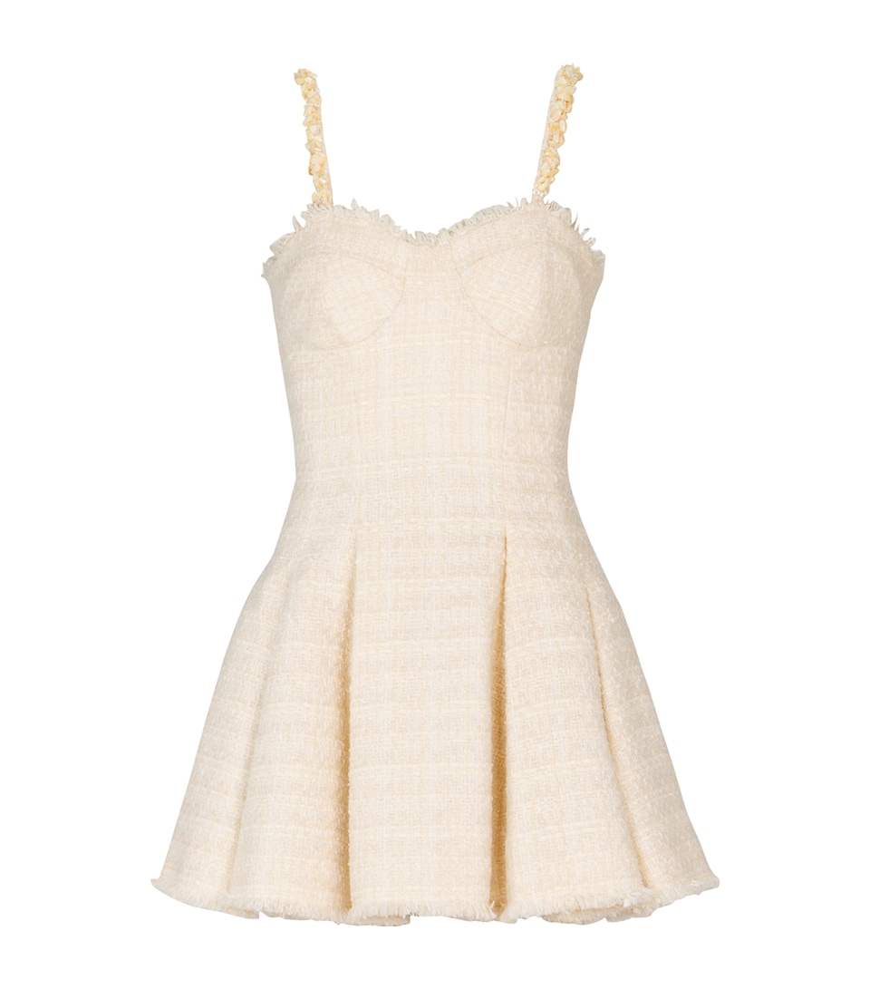 Balmain Womens Tweed Shell-Trim Mini Dress Blanc