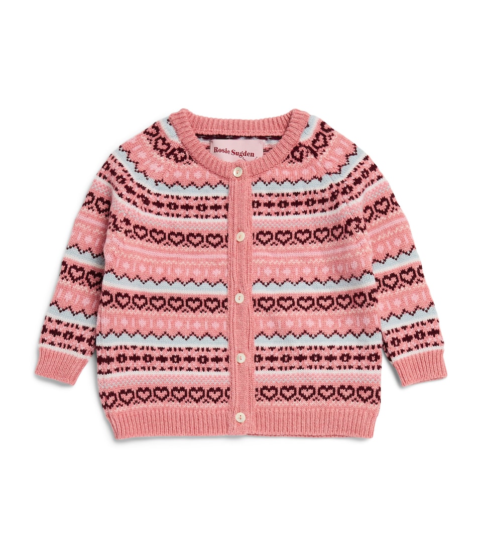 Rosie Sugden Cashmere Cardigan (3 Months - 3 Years) Dusky Pink Fairisle