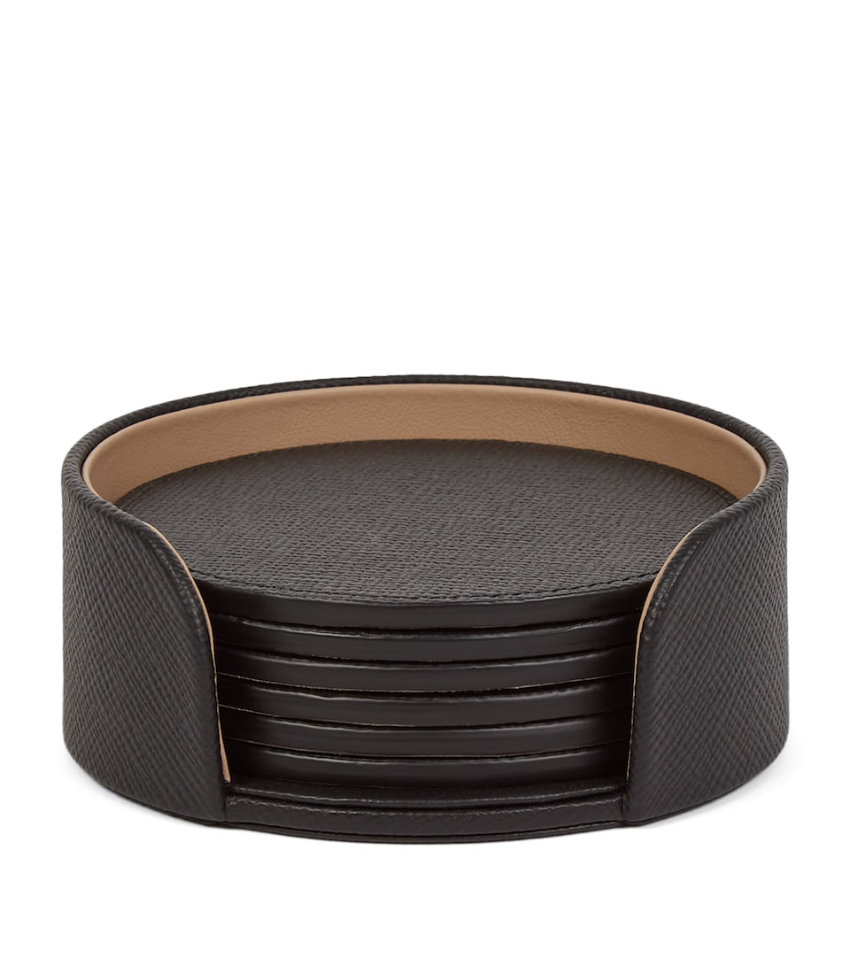 Smythson Panama Leather Coasters (Set of 6) Black