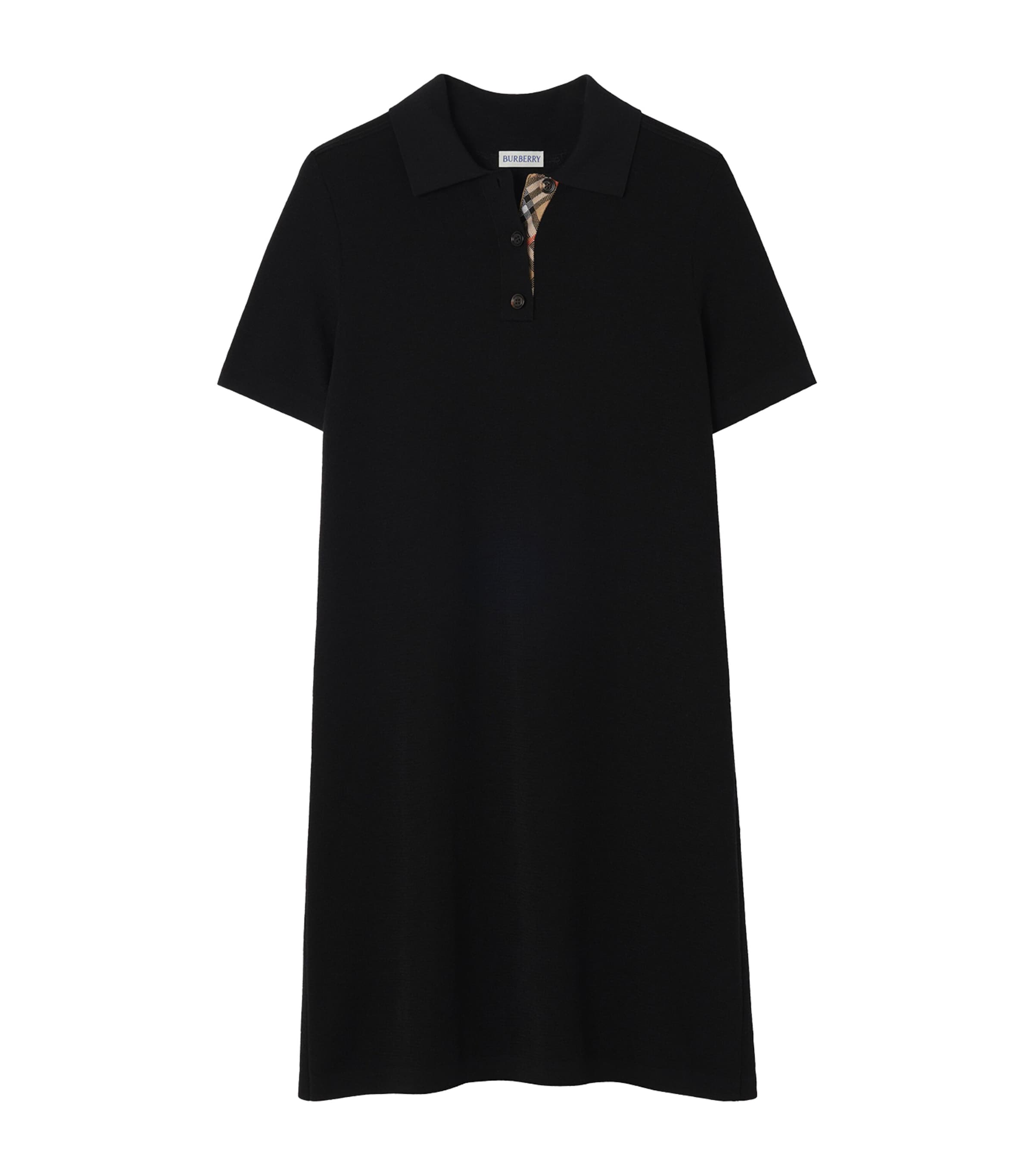 Burberry Womens Cotton Check-Taping Polo Shirt Mini Dress Black