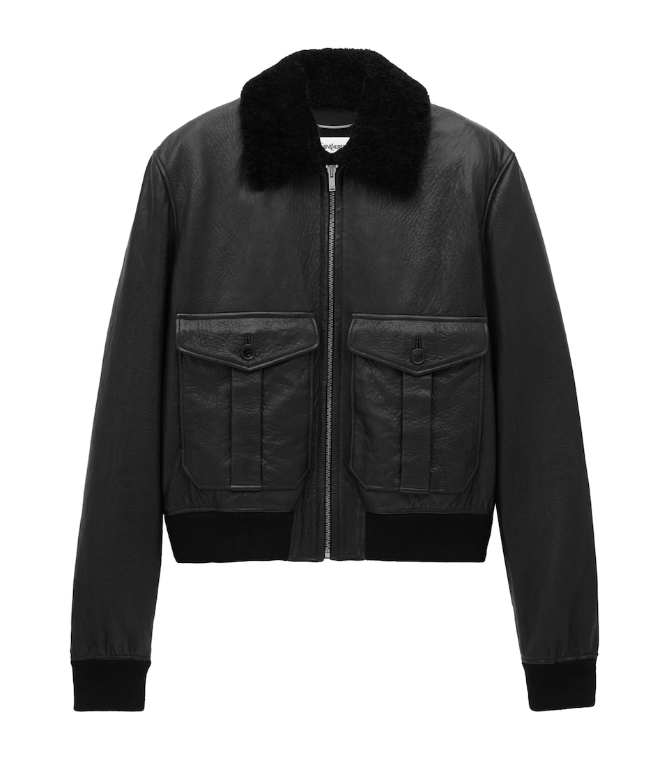 Shearling-Collar Leather Jacket