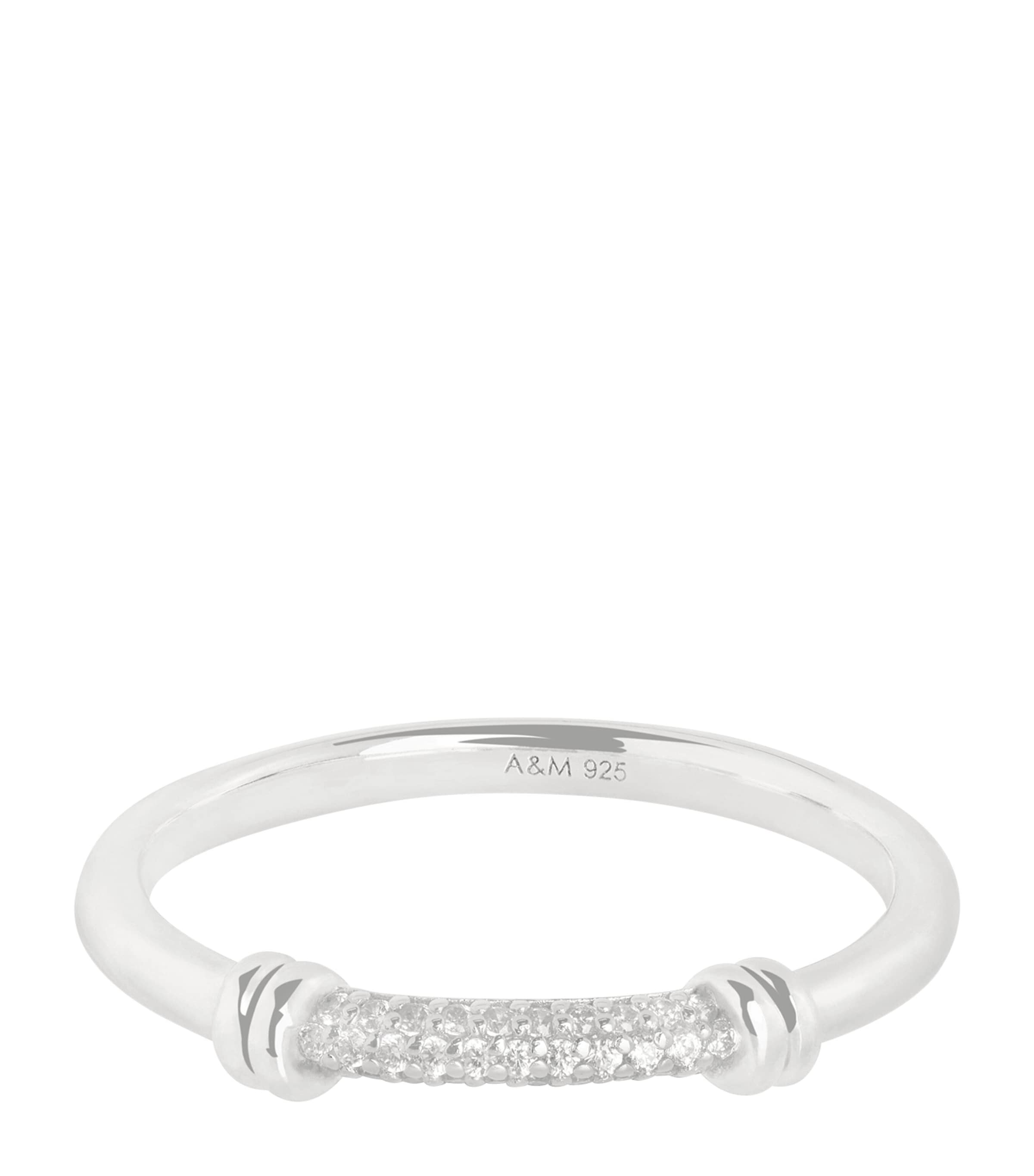 Astrid & Miyu Rhodium-Plated Pavé Knot Ring Silver