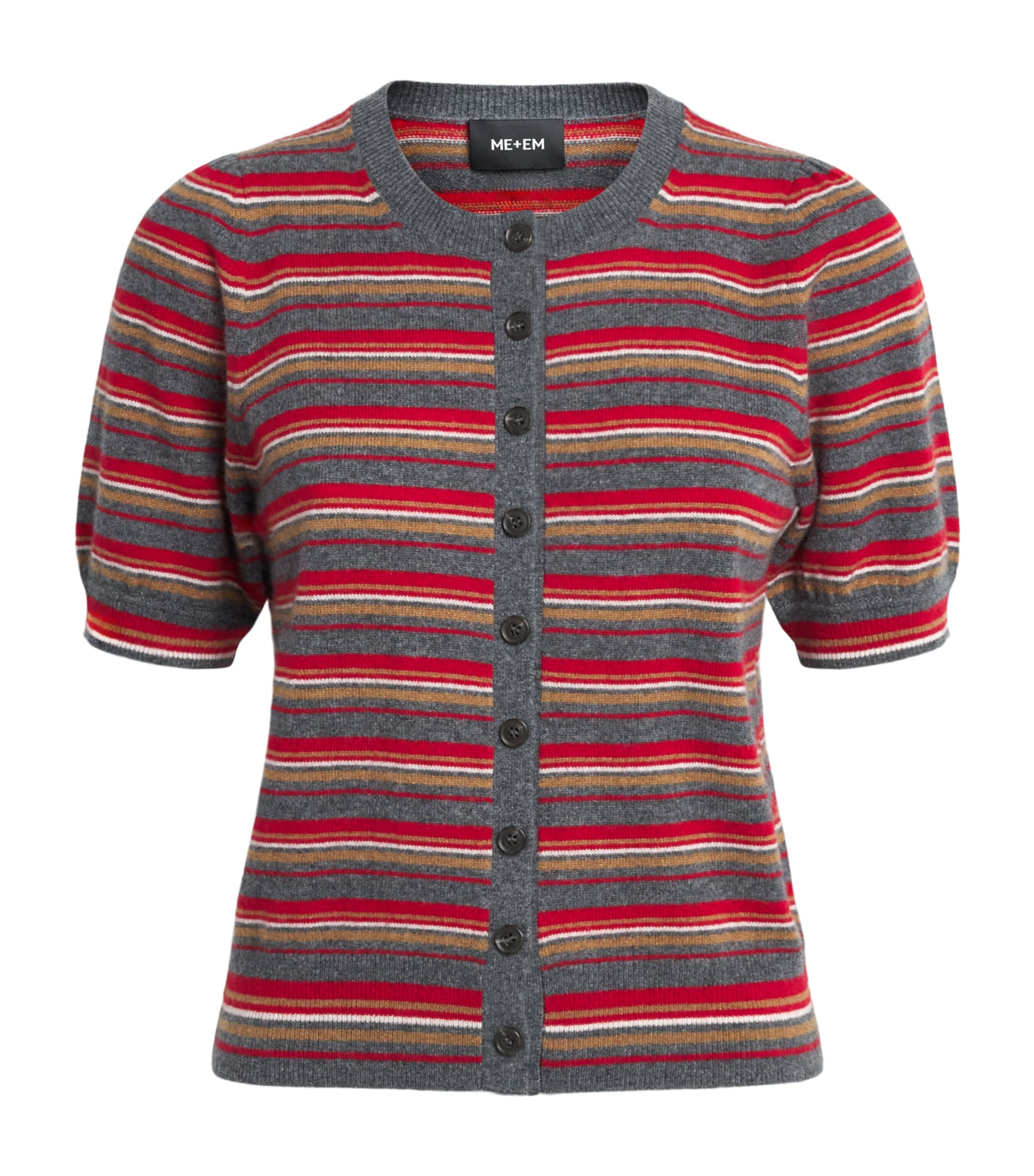 ME+EM Womens Cashmere Stripe Top Charcoal Multi