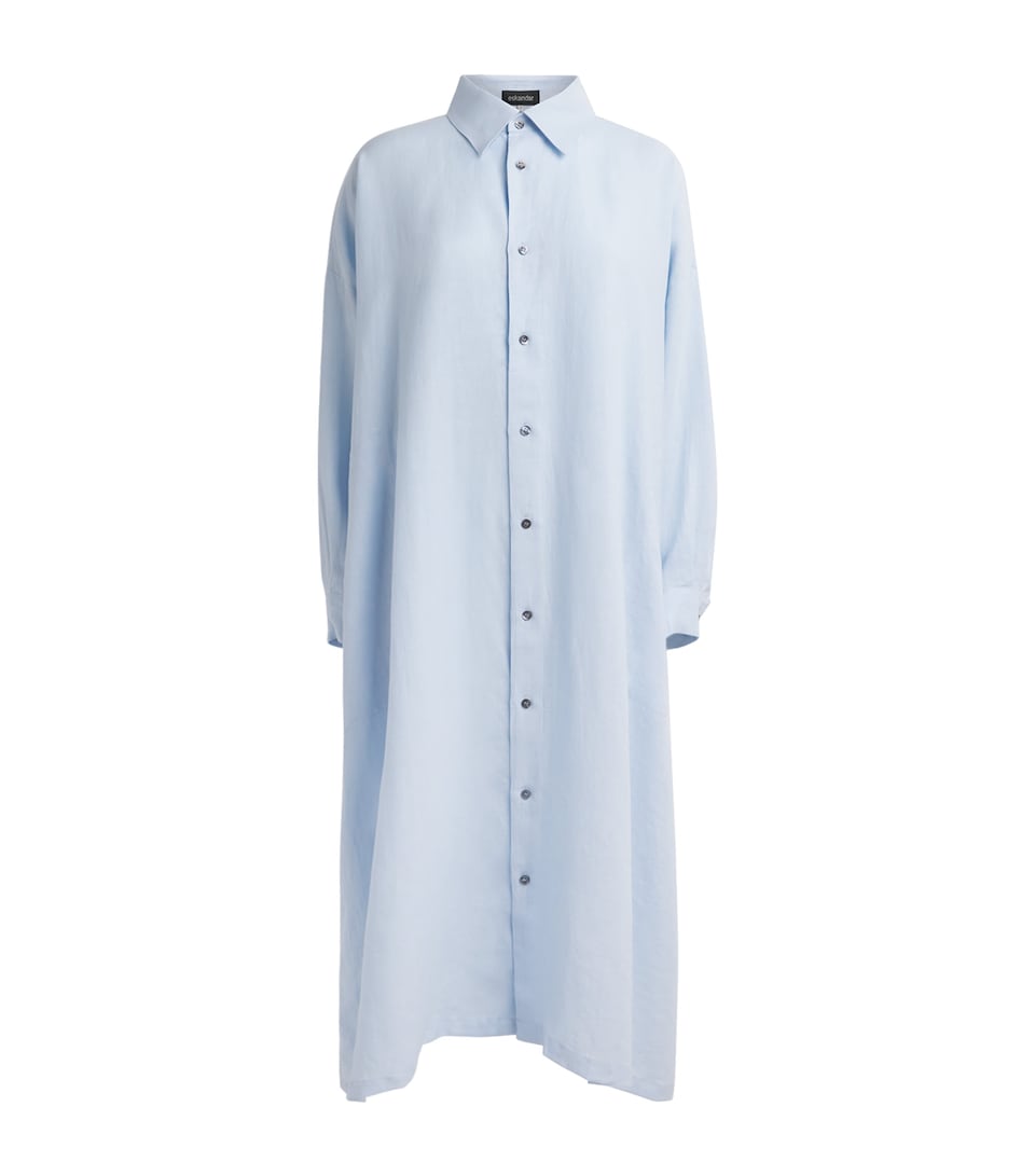 Eskandar Womens Linen Check A-Line Midi Shirt Dress Brgtnbl