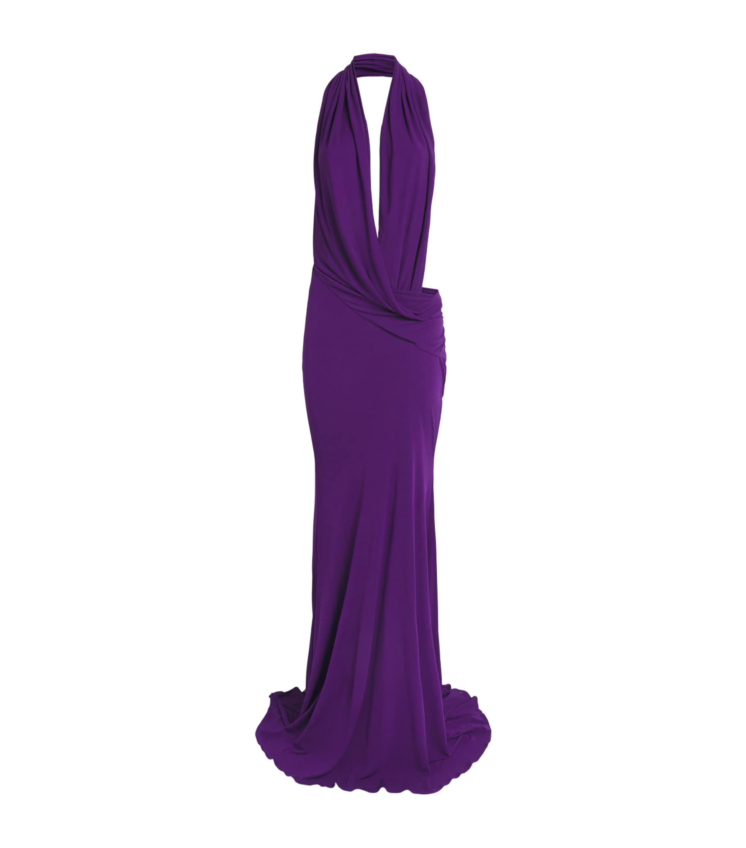 Alex Perry Womens Halterneck Drape Gown Violet