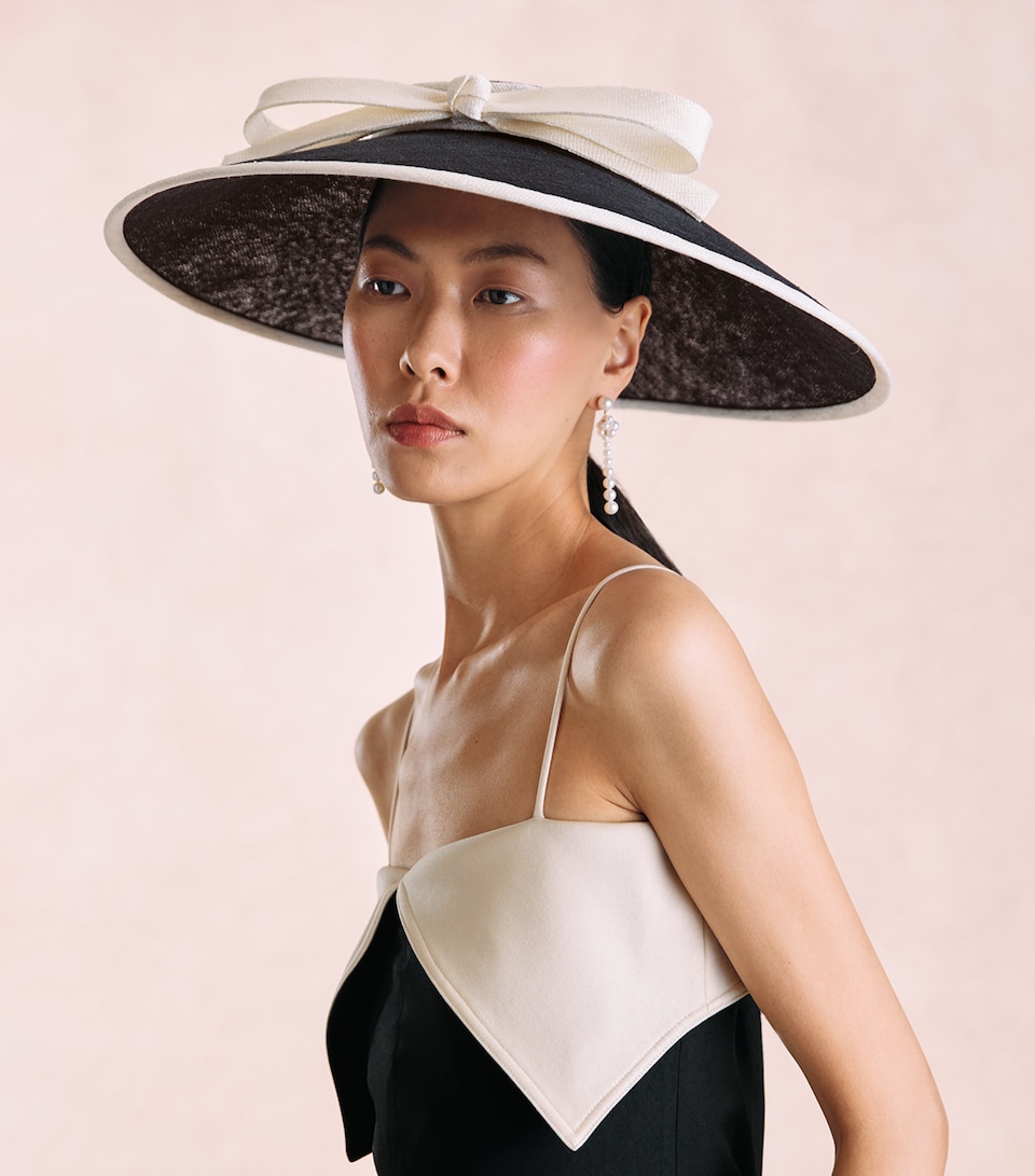 Rachel Trevor-Morgan Straw Bow Percher Hat Black & White