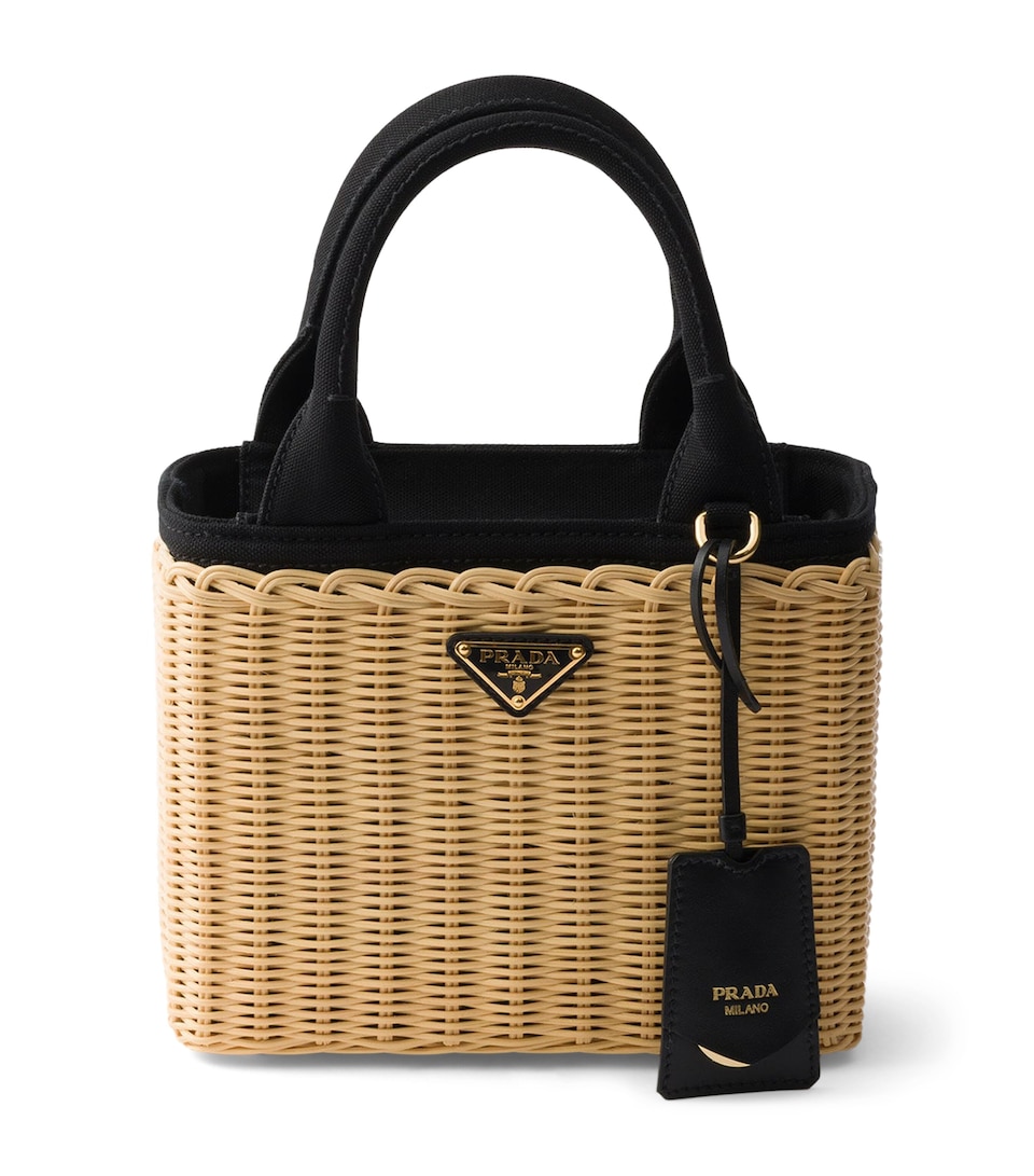 Prada Small Wicker Tote Bag Neutral