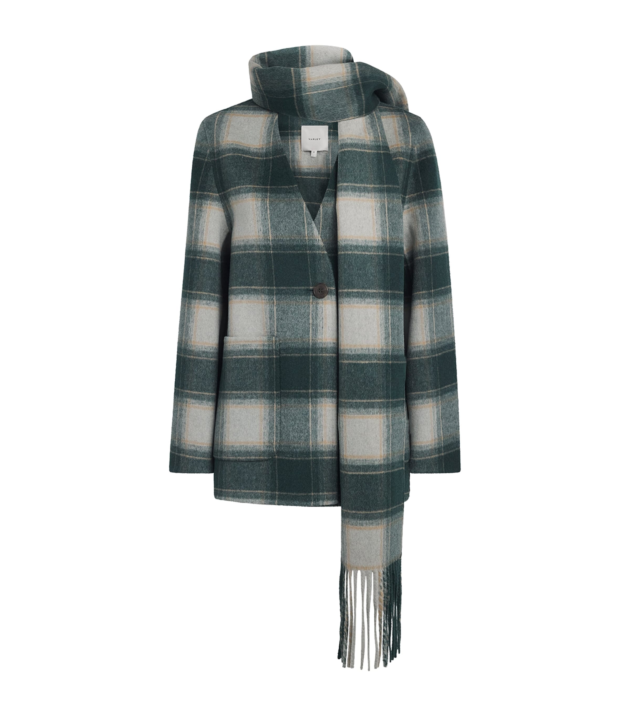 Varley Womens Wool-Blend Alderton Scarf Coat Ponderosa Pine Check