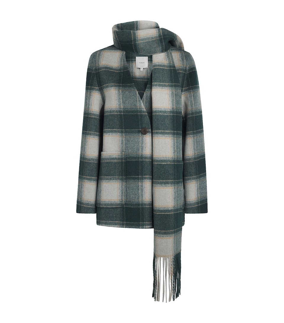 Varley Womens Wool-Blend Alderton Scarf Coat Ponderosa Pine Check