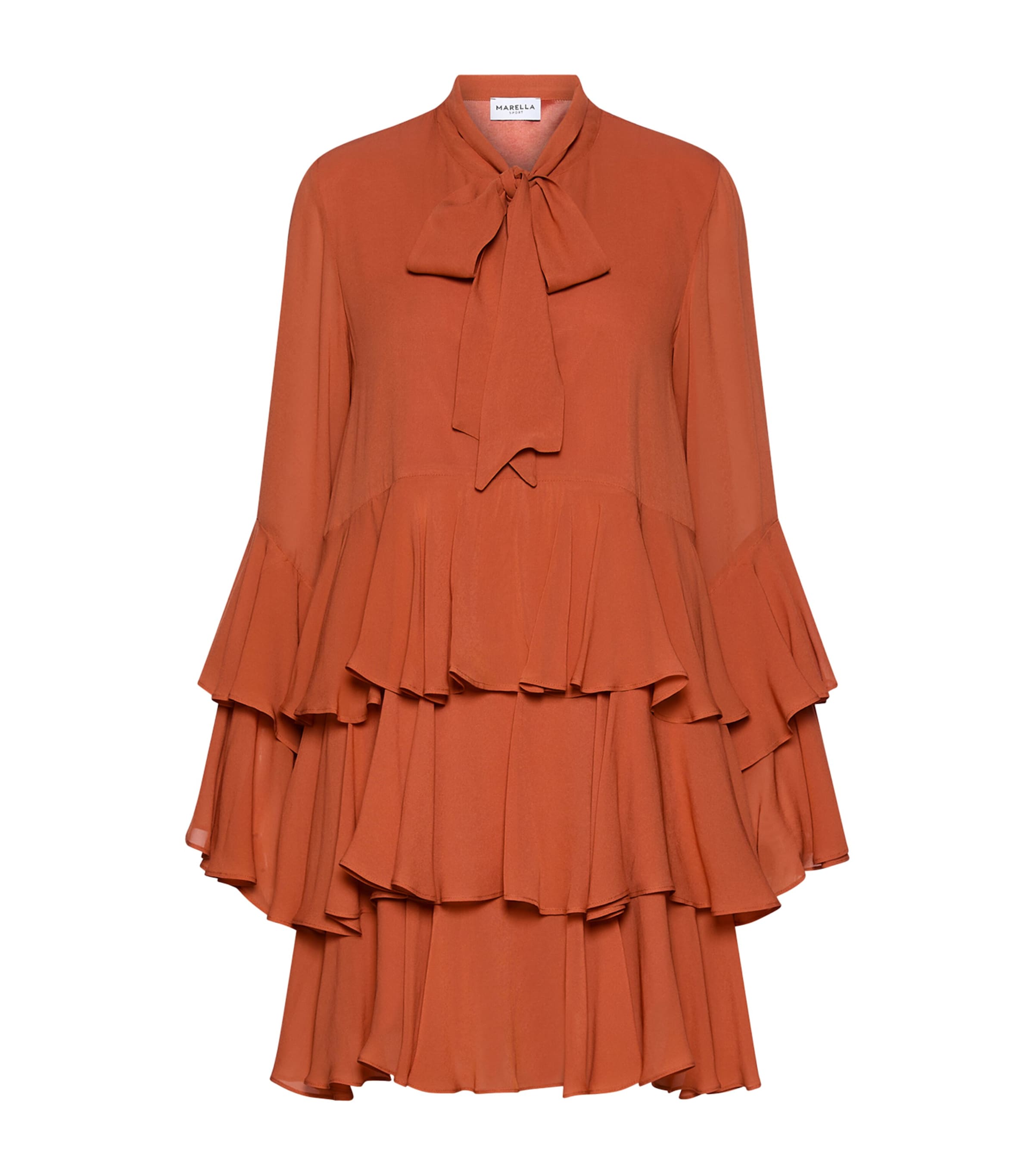 Marella Womens Georgette Flounced Mini Dress Terra Cotta