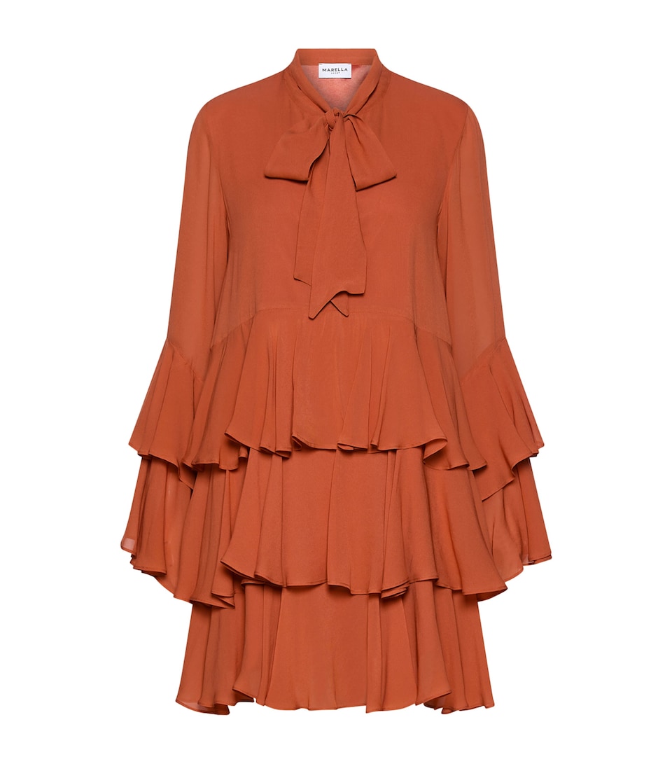 Marella Womens Georgette Flounced Mini Dress Terra Cotta