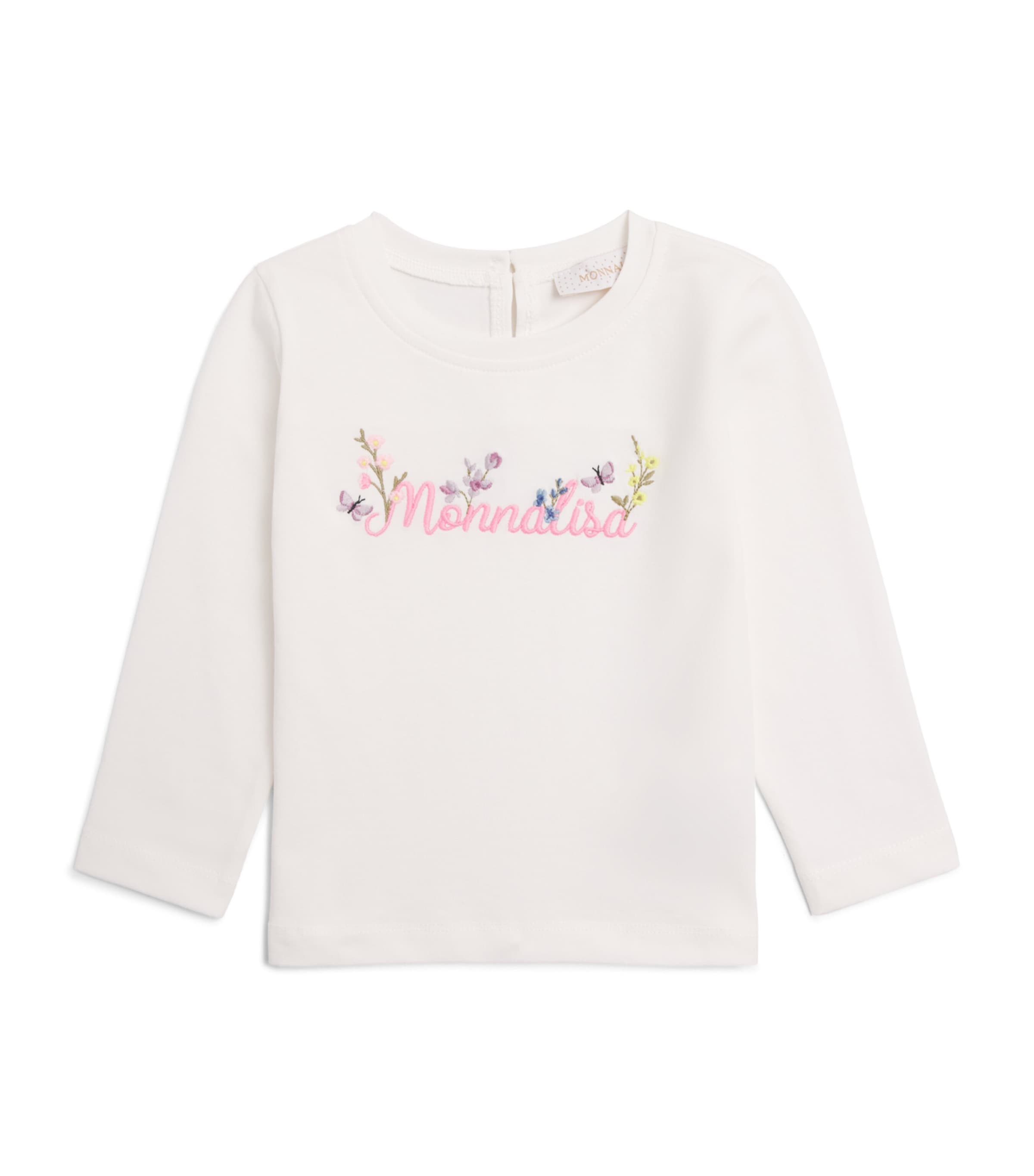 Monnalisa Embroidered Logo T-Shirt (3 Months - 6 Years) Panna