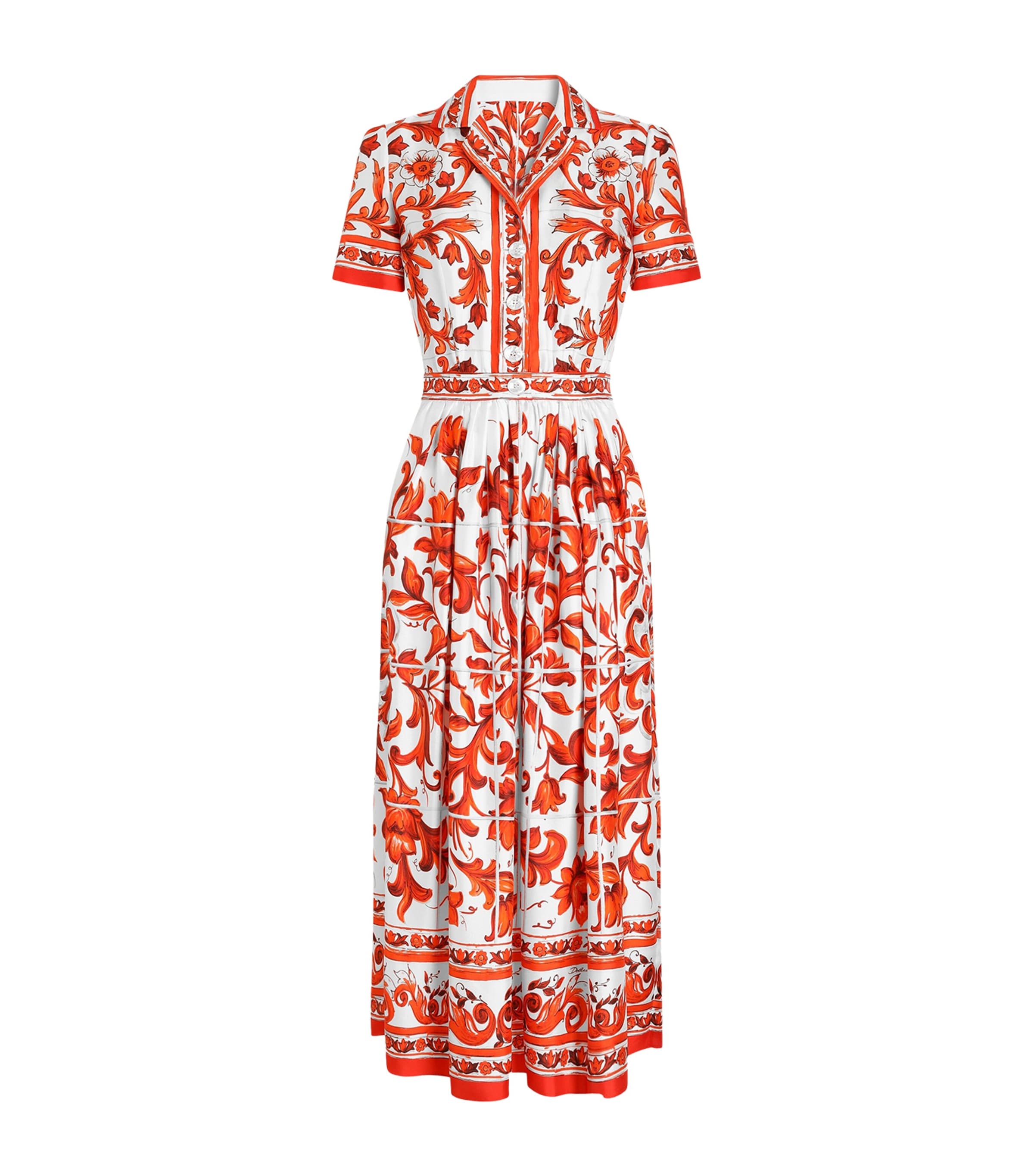 Dolce&Gabbana Womens Silk Majolica Print Midi Shirt Dress Combined Colou