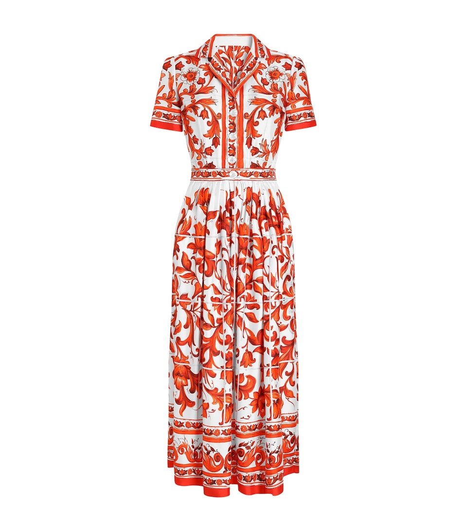 Dolce&Gabbana Womens Silk Majolica Print Midi Shirt Dress Combined Colou