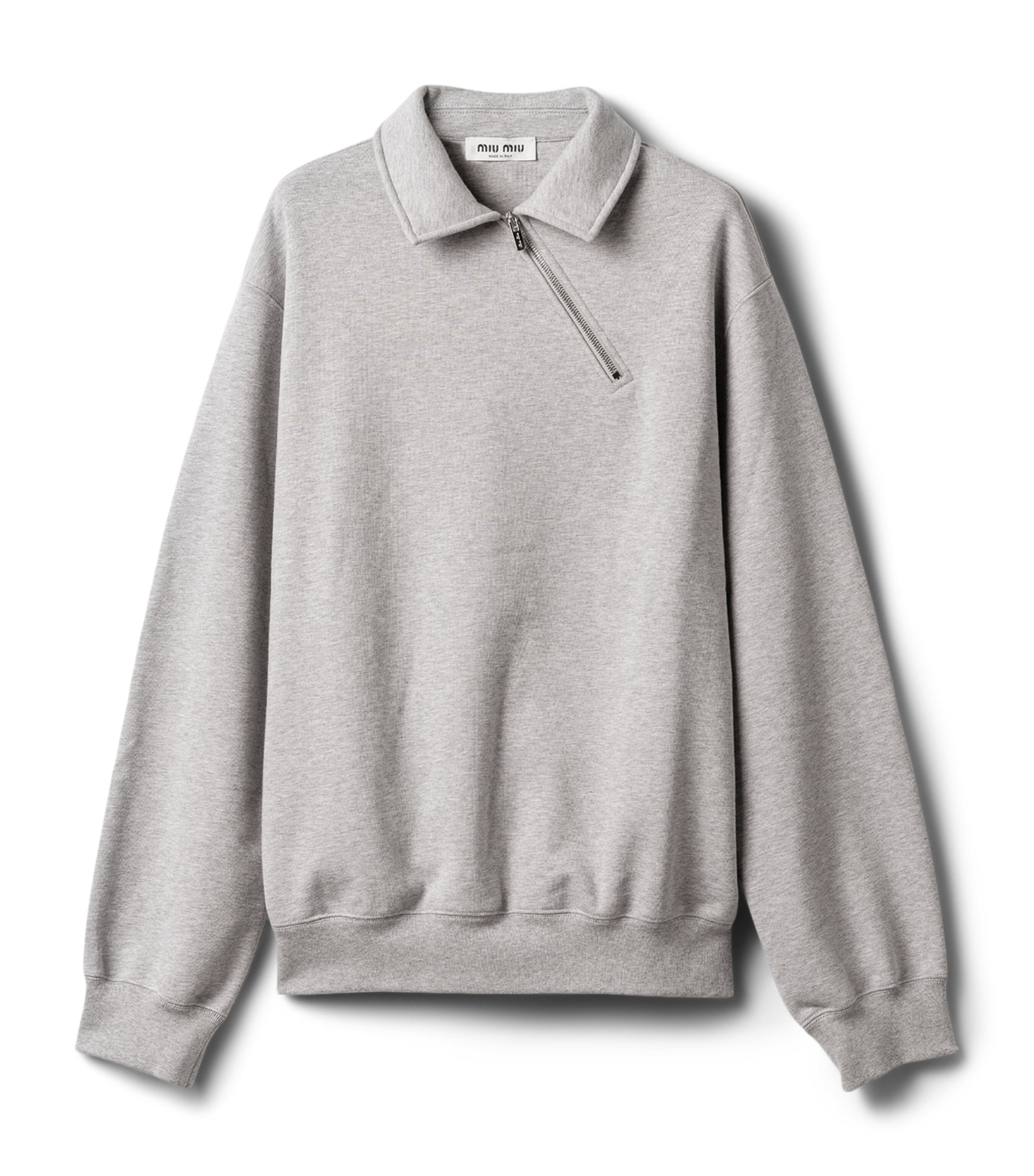 Cotton Slanted-Zip Sweatshirt