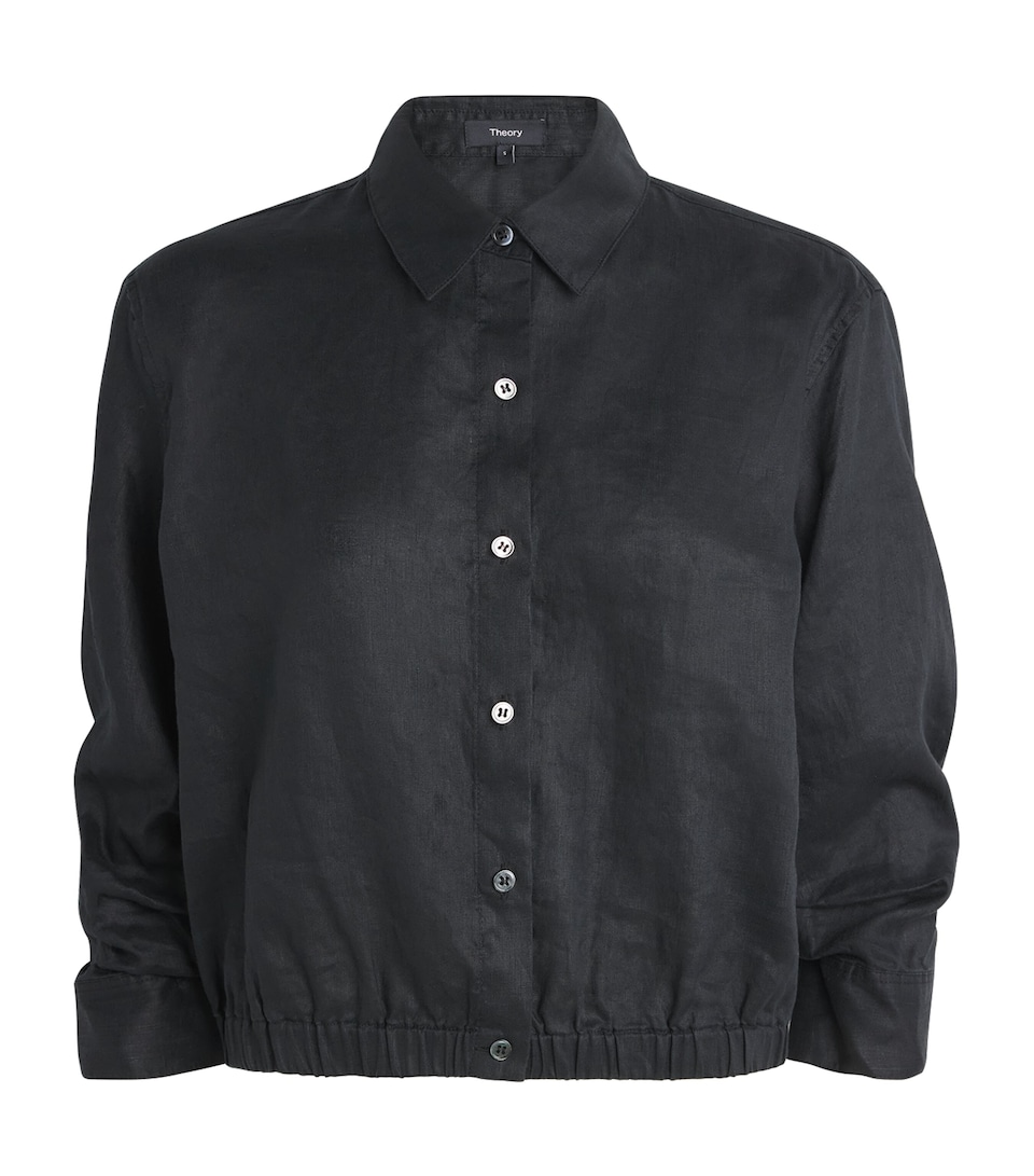 Theory Womens Linen Cinched Shirt Black