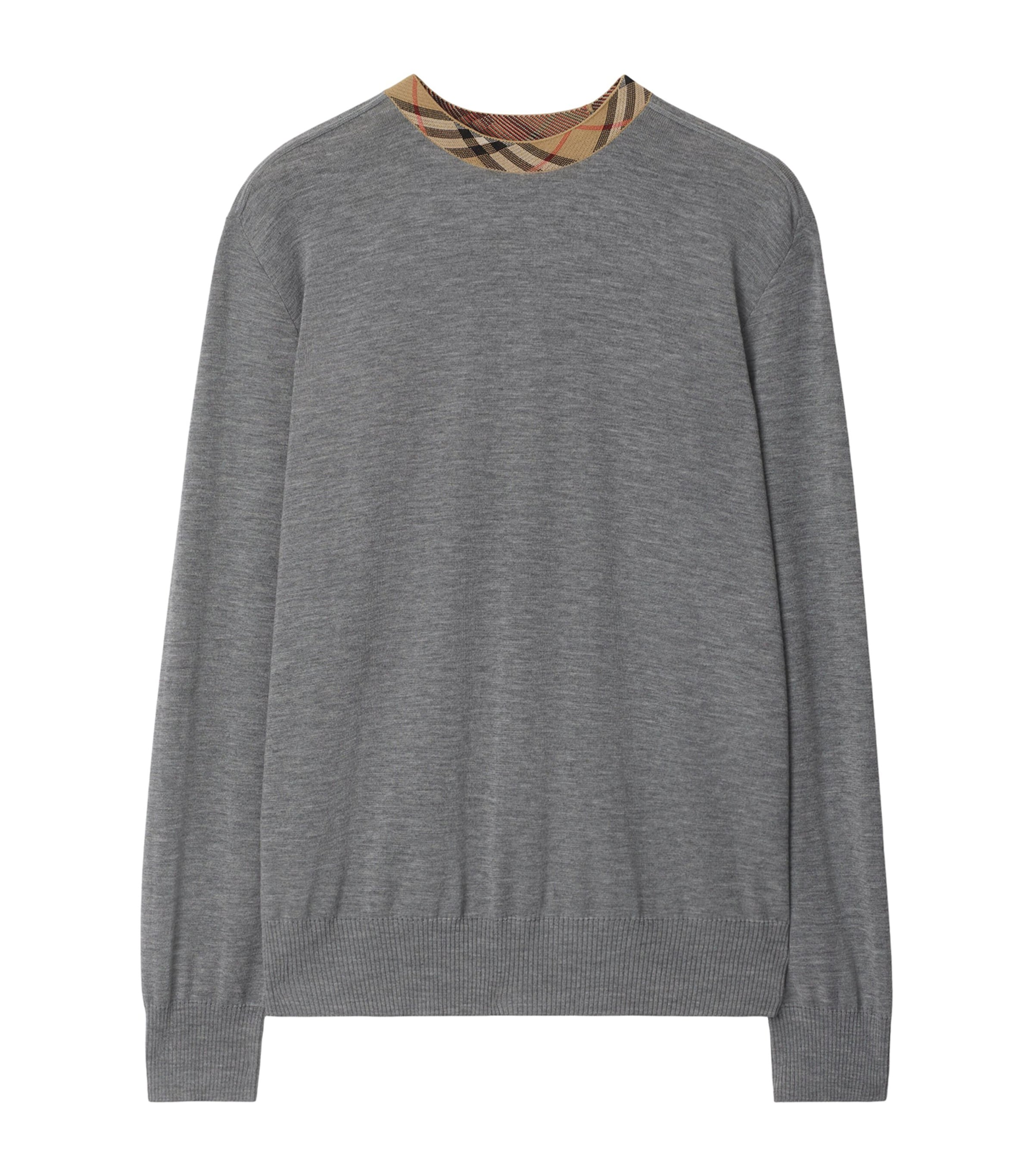 Wool Check-Trim Sweater