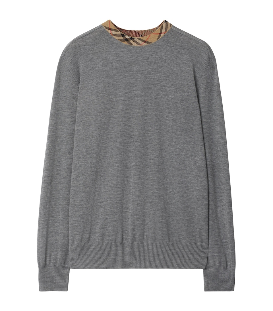 Wool Check-Trim Sweater