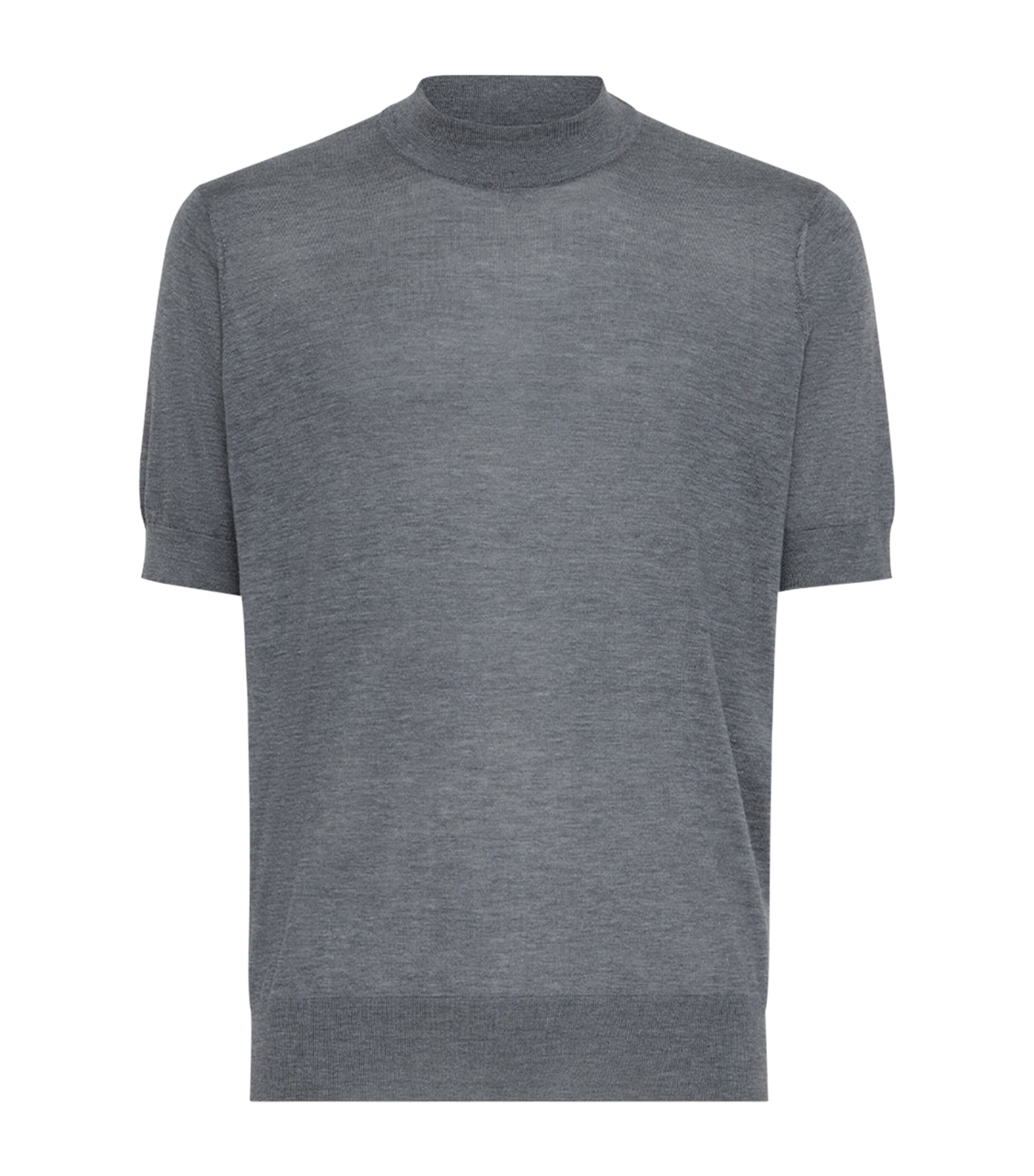 Brunello Cucinelli Mens Silk-Cotton High-Neck T-Shirt Grigio Scuro