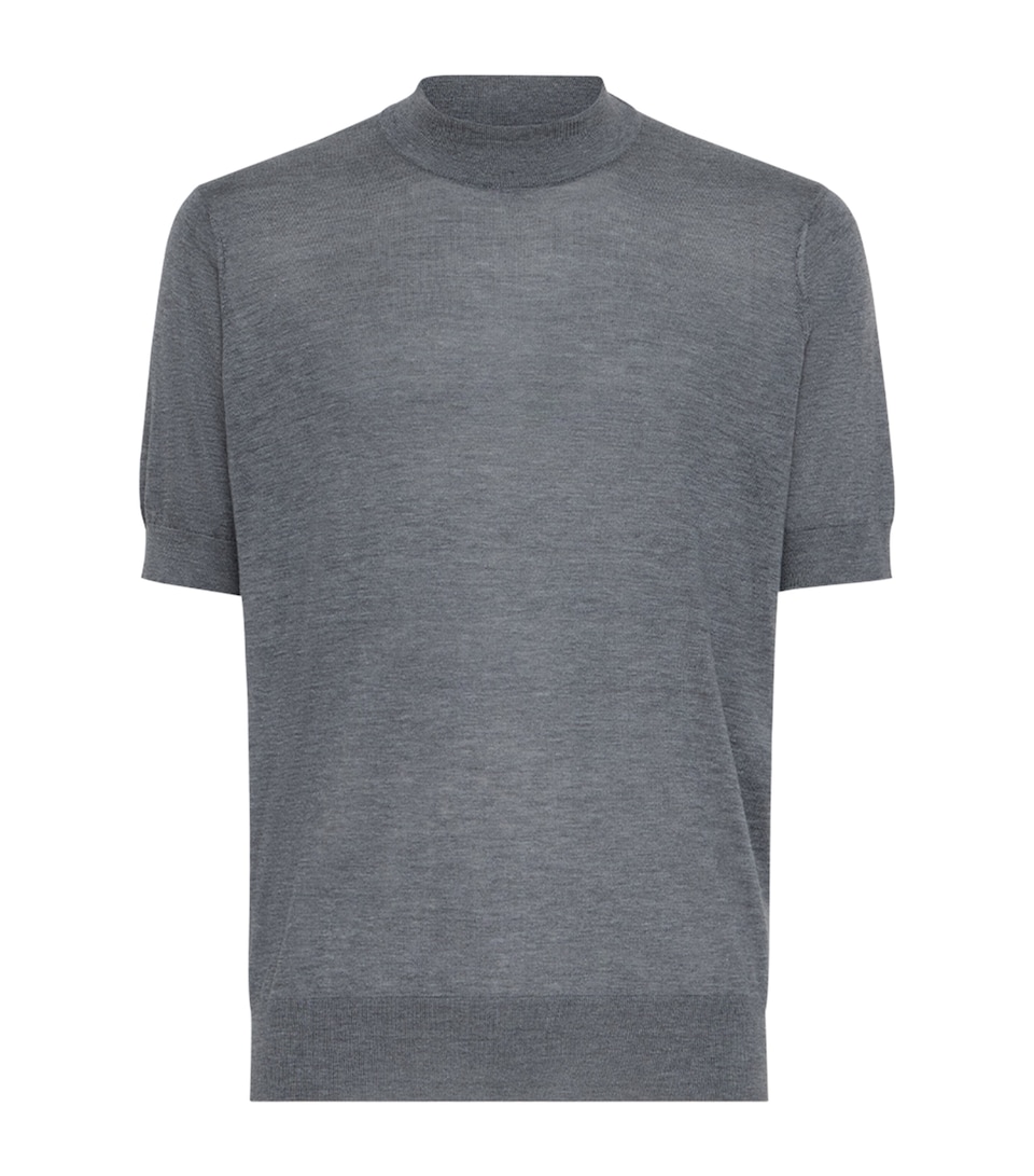 Brunello Cucinelli Mens Silk-Cotton High-Neck T-Shirt Grigio Scuro