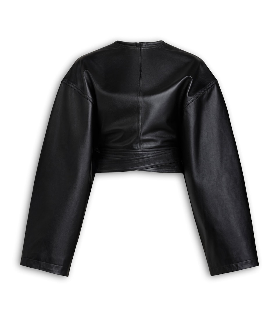 Alaïa Womens Leather Belted Crop Top Noir Alaia