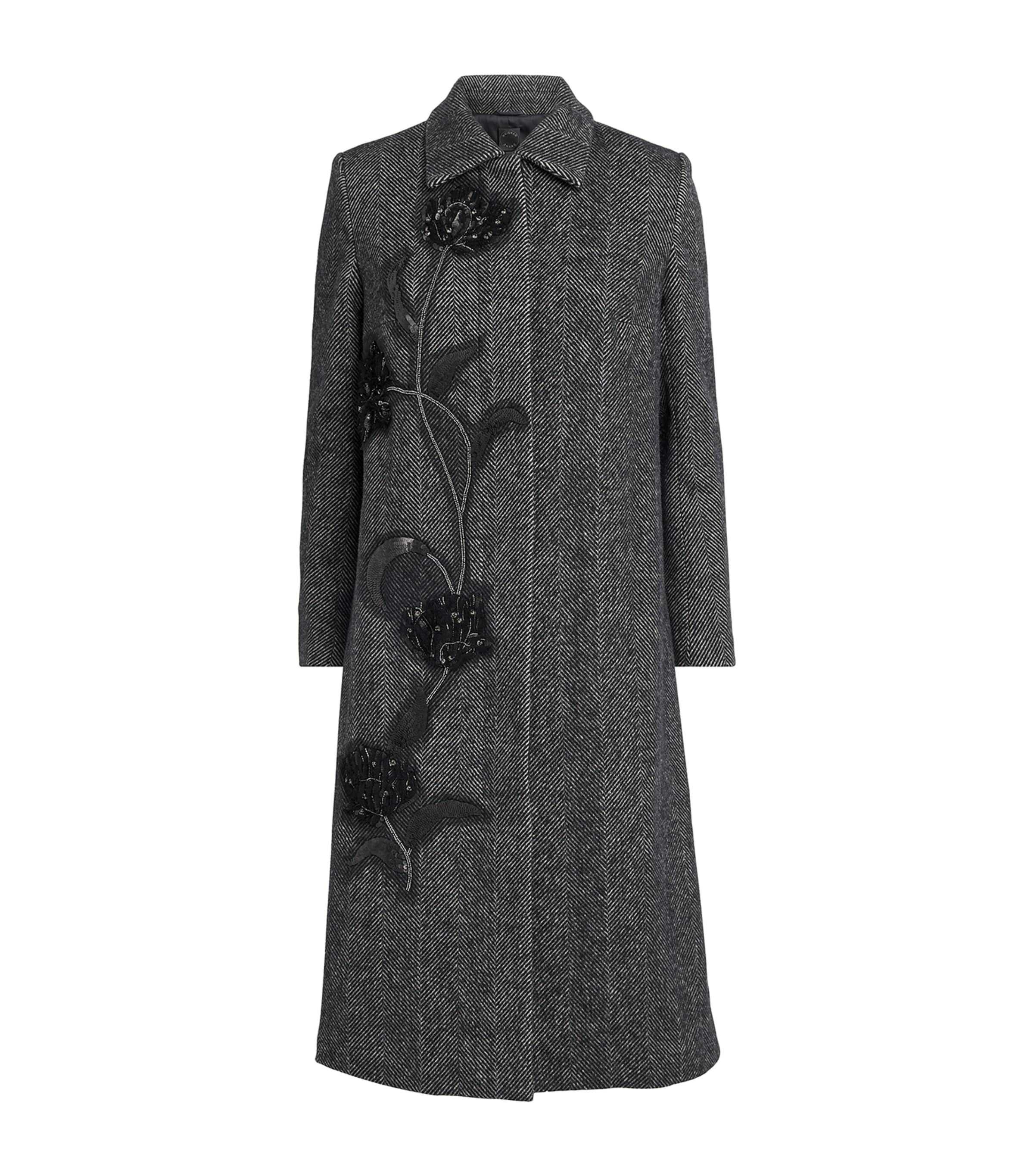 Huishan Zhang Womens Floral Appliqué Giana Coat Black