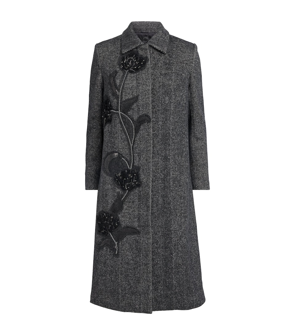 Huishan Zhang Womens Floral Appliqué Giana Coat Black