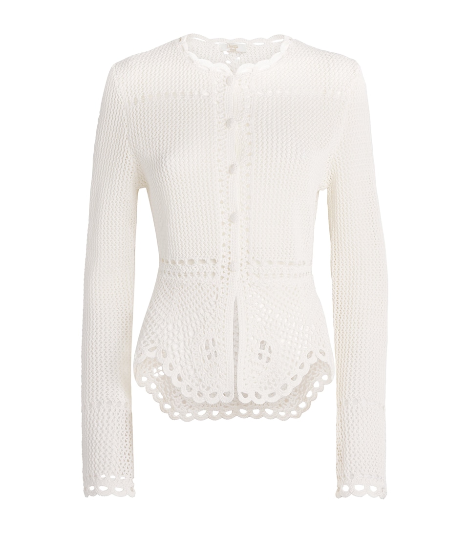 Erdem Womens Cotton Crochet Peplum Cardigan Ivory