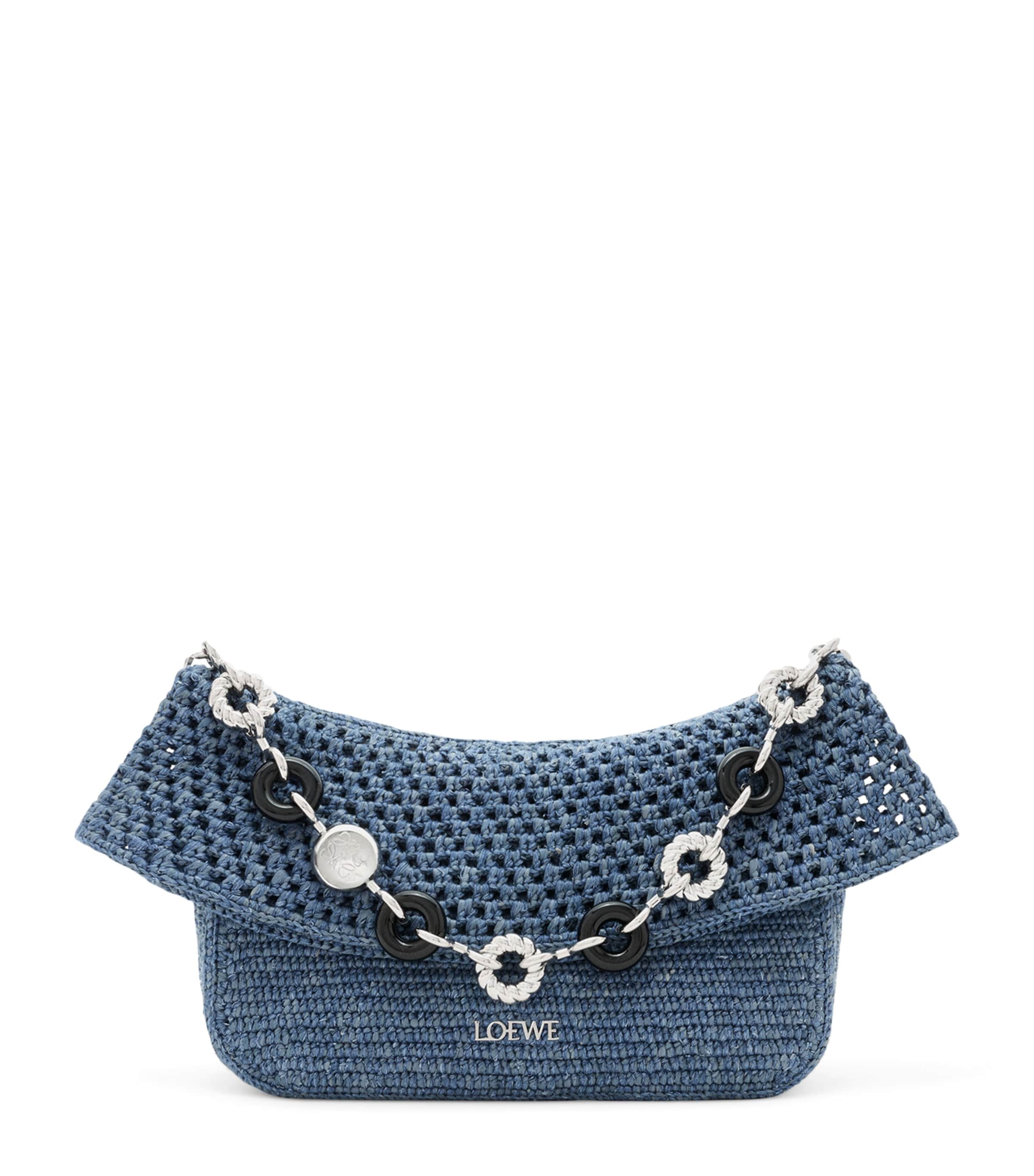 LOEWE x Paula's Ibiza Medium Crochet Ola Bag Shoulder Bag Denim Blue